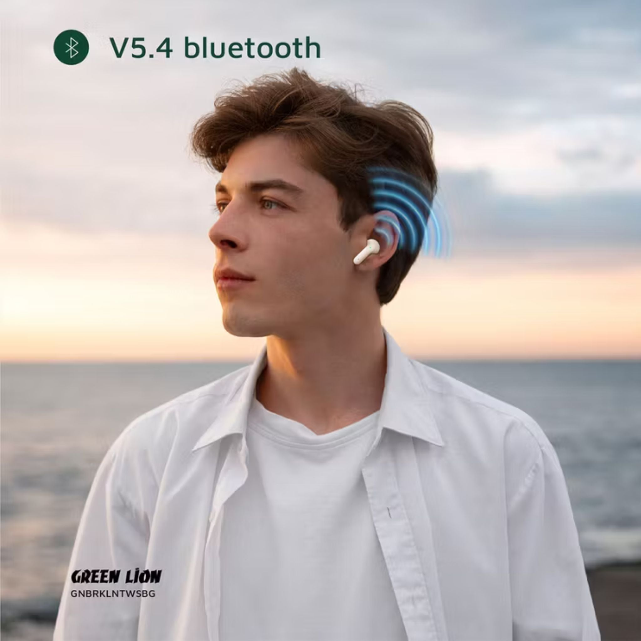 Green Lion Brooklyn True Wireless Earbuds with Voice Assistant, 4 Hours Playtime, Built-in Microphone, HiFi Sound, Touch Control, Dual-Mic - Beige