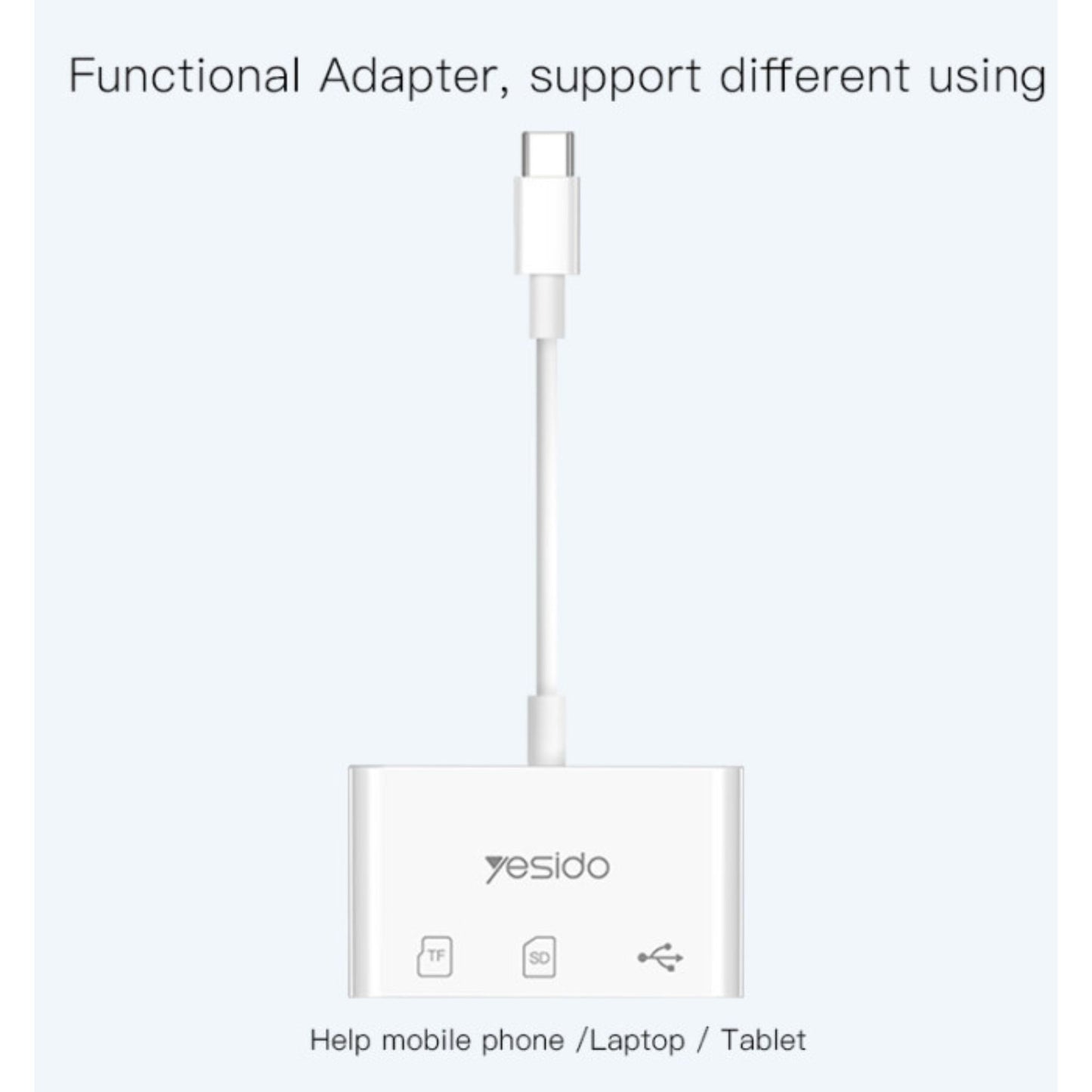 YESIDO GS16 High Quality Type-C To USB 3.0 TF SD Card Slot & PD Quick Charge OTG Adapter