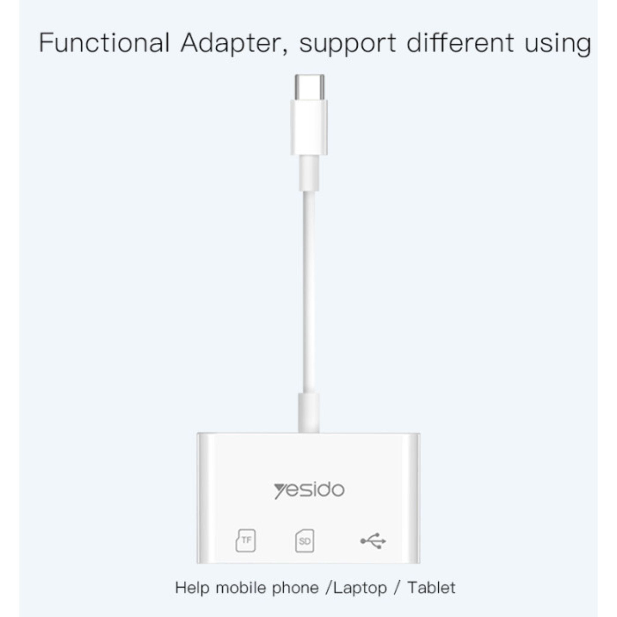 YESIDO GS16 High Quality Type-C To USB 3.0 TF SD Card Slot & PD Quick Charge OTG Adapter