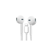 White earphones with Lightning connector on a white background