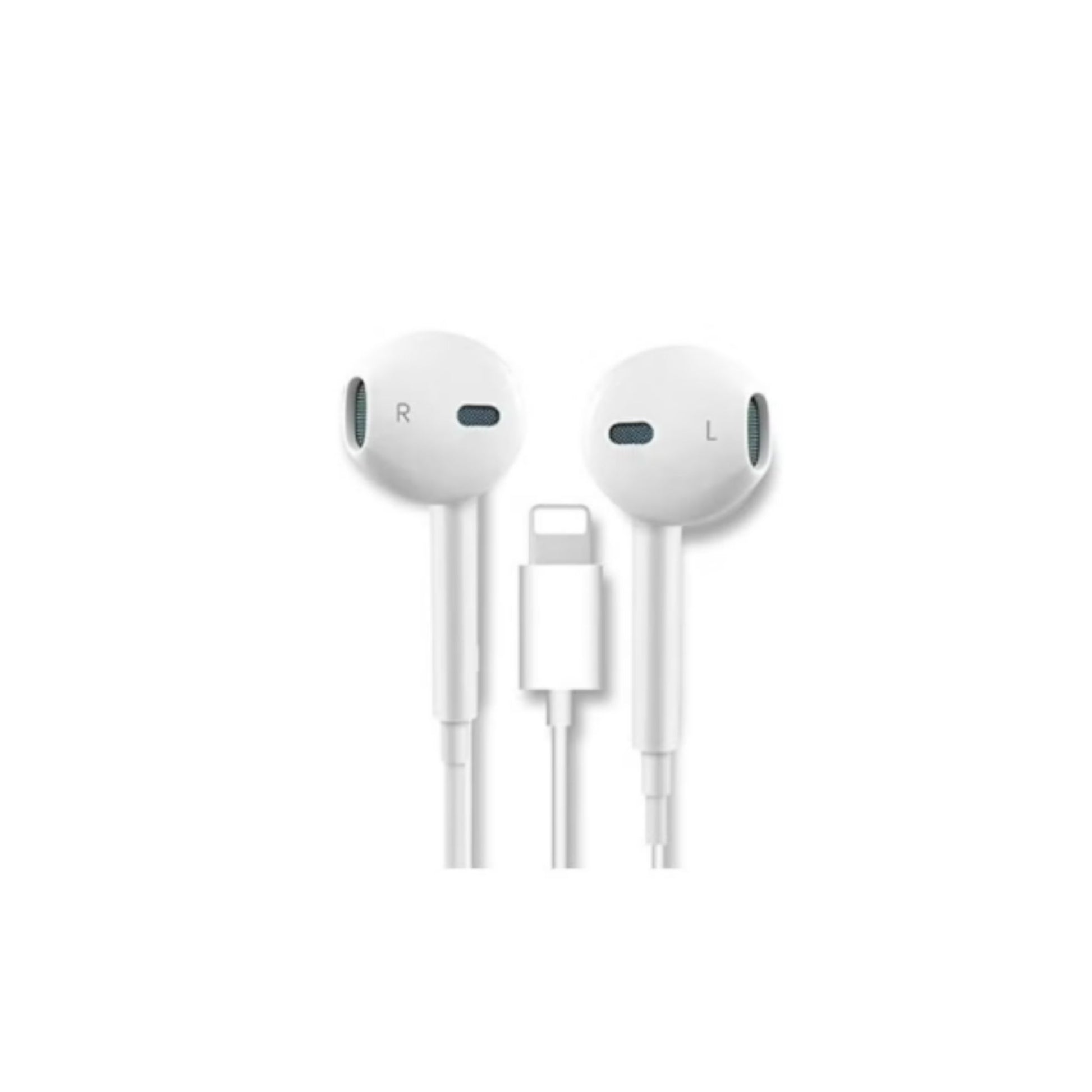 White earphones with Lightning connector on a white background