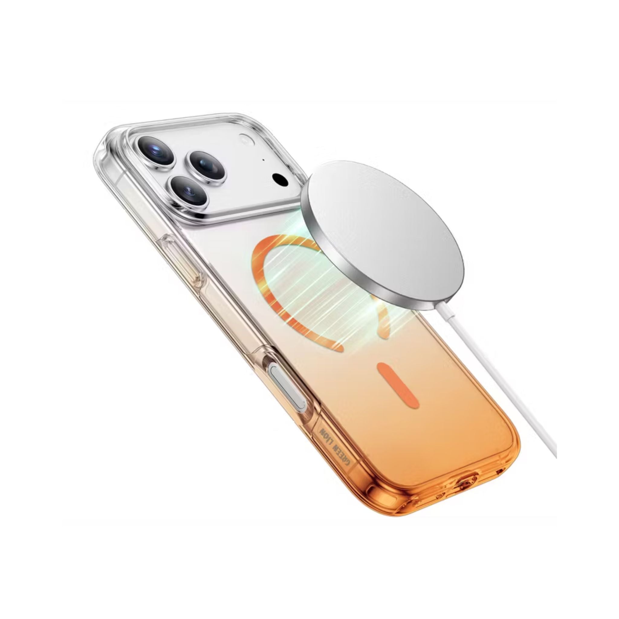 Green Lion Gradient Magsafe Case for iPhone 17 Pro, Powerful Magnetic Lock, Antioxidant Layer, Scratch Resistant, Anti-Yellowing, Drop Protection, Air Cushion, Non-Slip Grip - Orange Titanium