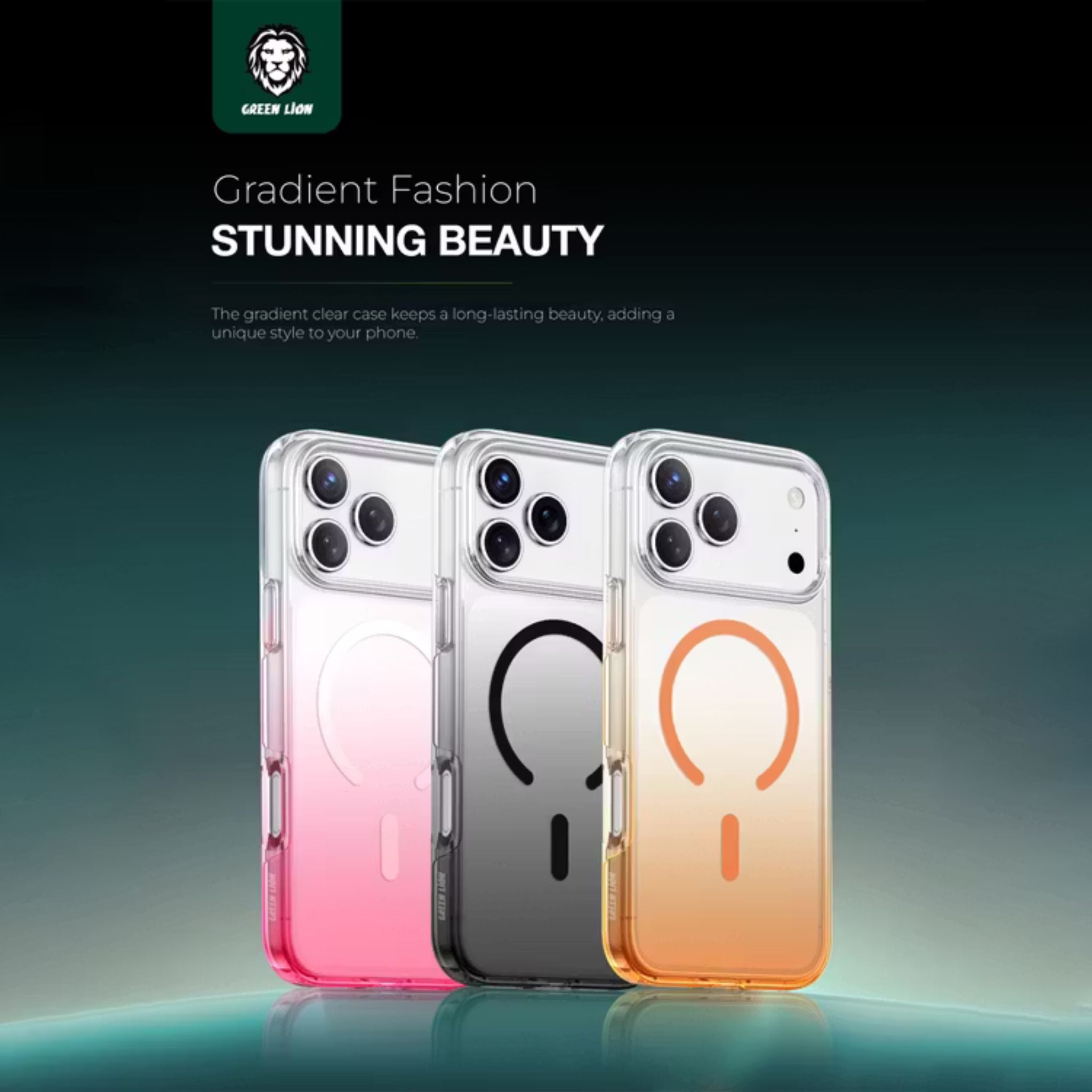 Green Lion Gradient Magsafe Case for iPhone 17 Pro, Powerful Magnetic Lock, Antioxidant Layer, Scratch Resistant, Anti-Yellowing, Drop Protection, Air Cushion, Non-Slip Grip - Orange Titanium