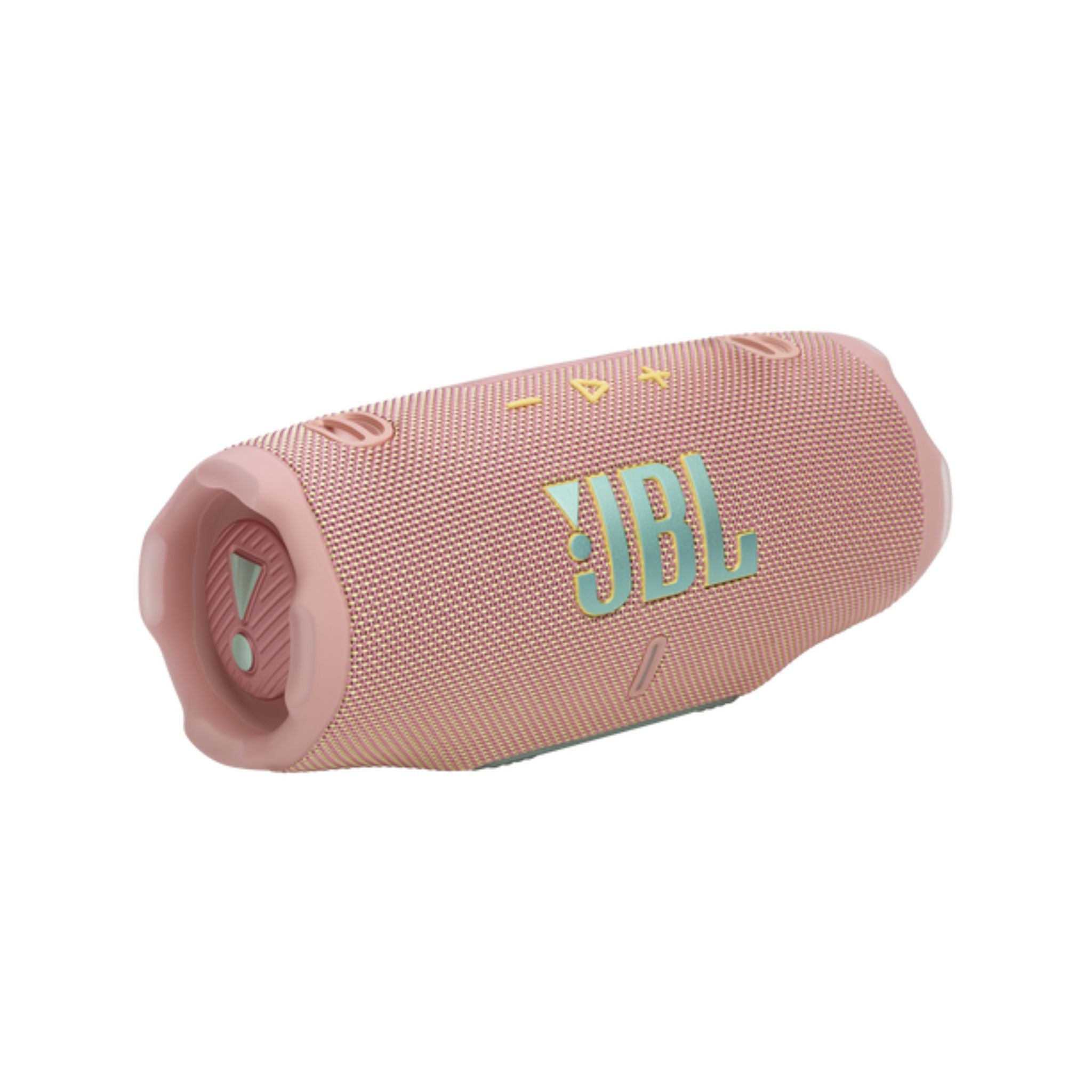Pink JBL portable speaker on a white background