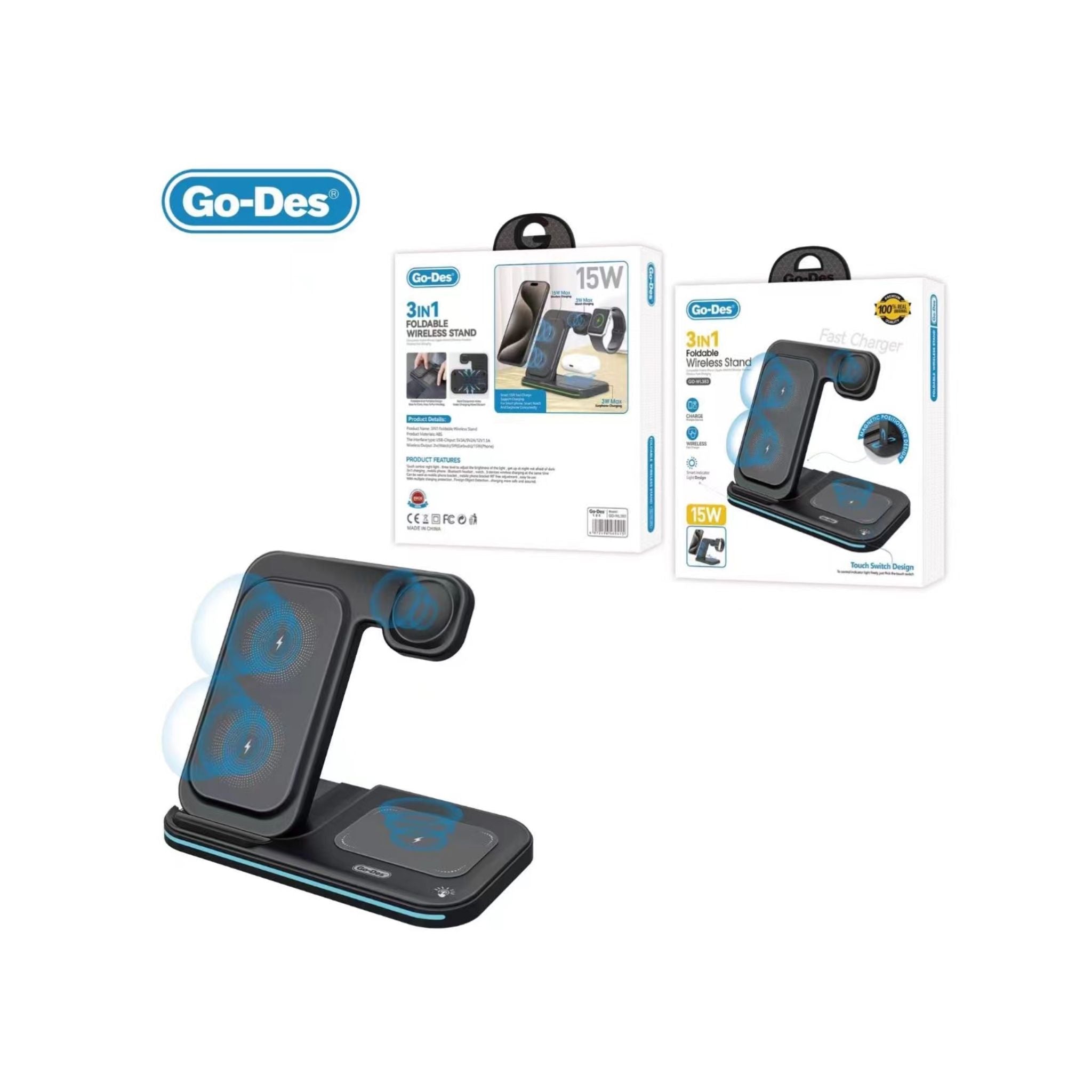 Go Des 3in1 Foldable Wireless Stand-BLACK