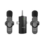 Porodo Audix Elite 3-in-1 Lavalier Mic offers USB-C, Lightning & 3.5mm AUX support. Delivers clear audio, up to 3 hours use, low latency, auto-pairing, and quick wireless setup. Includes 100mAh receiver & 40mAh mic battery-Black