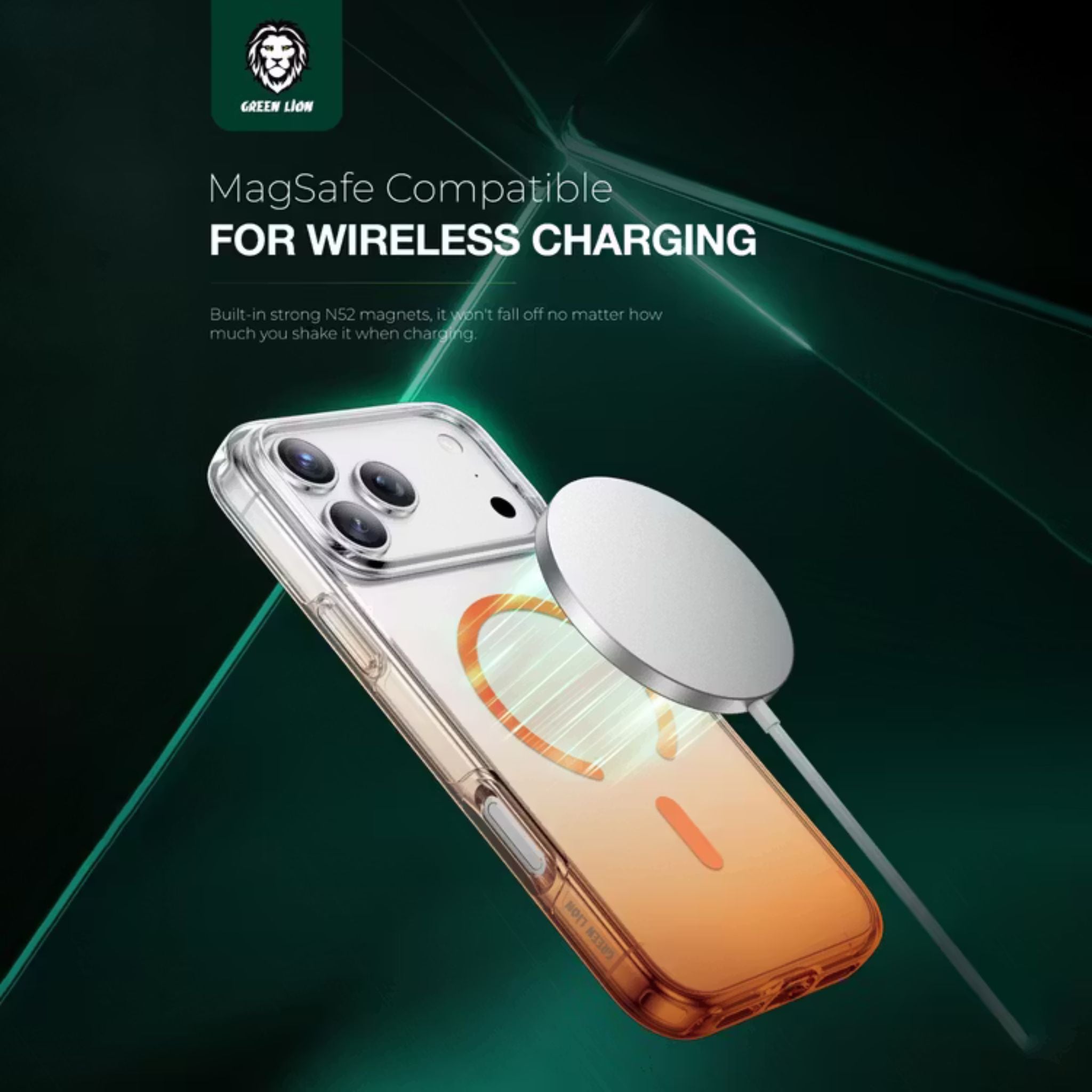 Green Lion Gradient Magsafe Case for iPhone 17 Pro, Powerful Magnetic Lock, Antioxidant Layer, Scratch Resistant, Anti-Yellowing, Drop Protection, Air Cushion, Non-Slip Grip - Orange Titanium