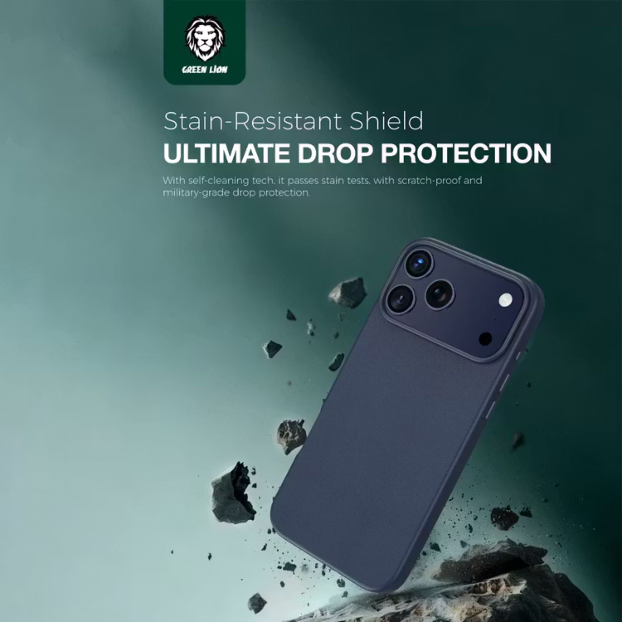 Green Lion Leather MagSafe Case for iPhone 17 Pro, Drop & Camera Protection, Anti-Scratch, Comfortable Grip - Blue