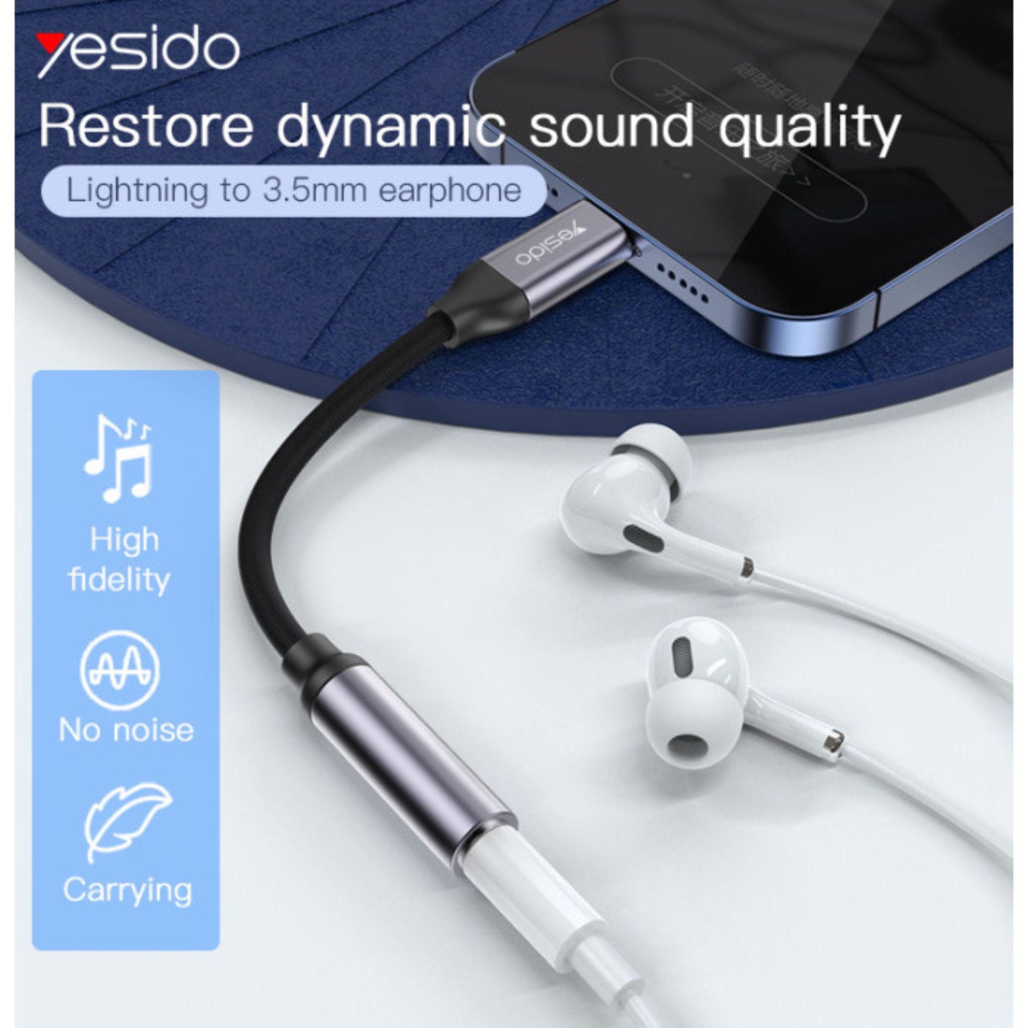 Yesido YAU21 Aux Audio Cable To Audio Adapter Cable 10CM 3.5mm AUX Headphones Adapter For iPhone