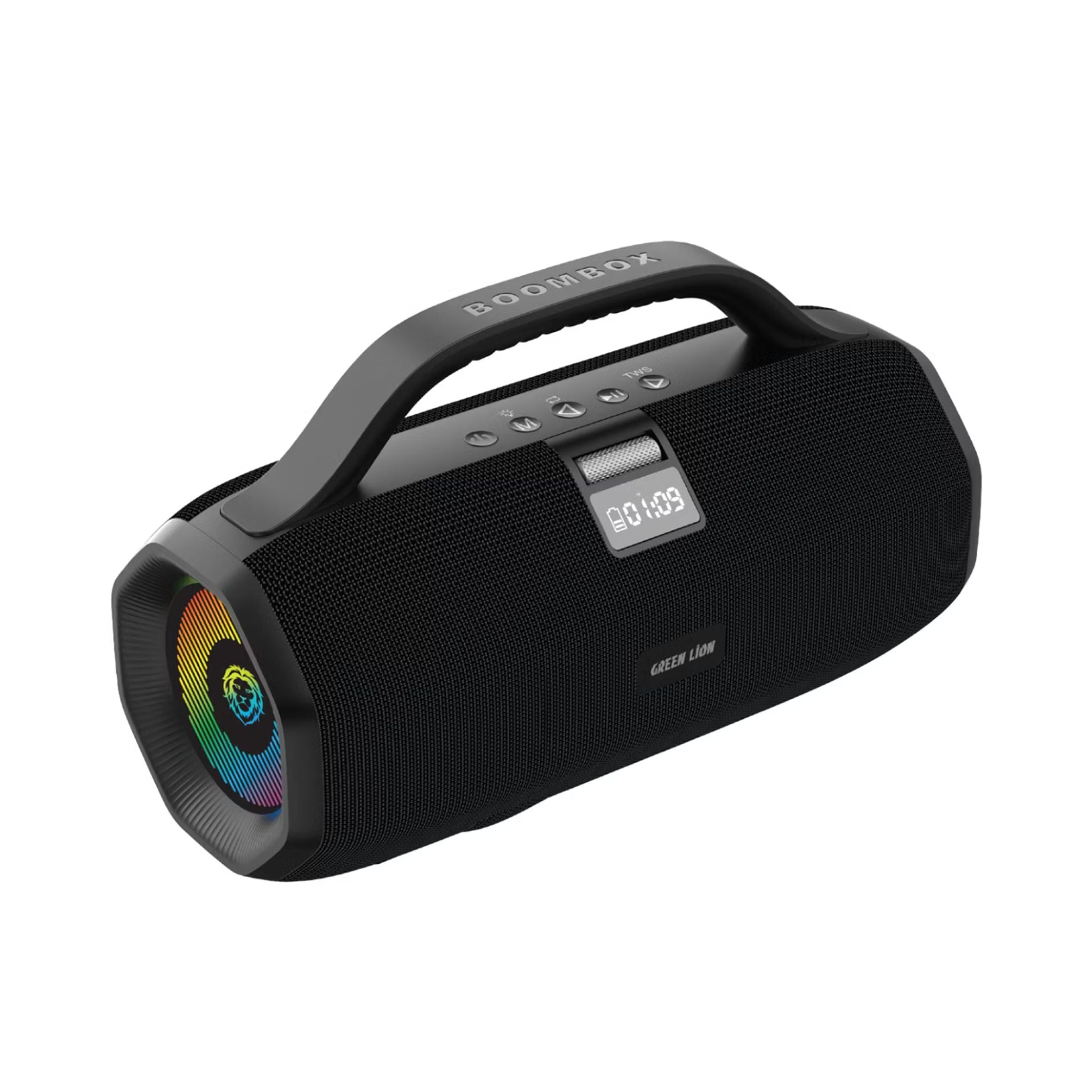 Green Lion BoomBeats Wireless Speaker with Digital Display & RGB Light, Up to 7 Hours Play Time, High Power Loud Speaker, 6000mAh Battery Capacity, Radio, Supports Dual Machine TWS - Black