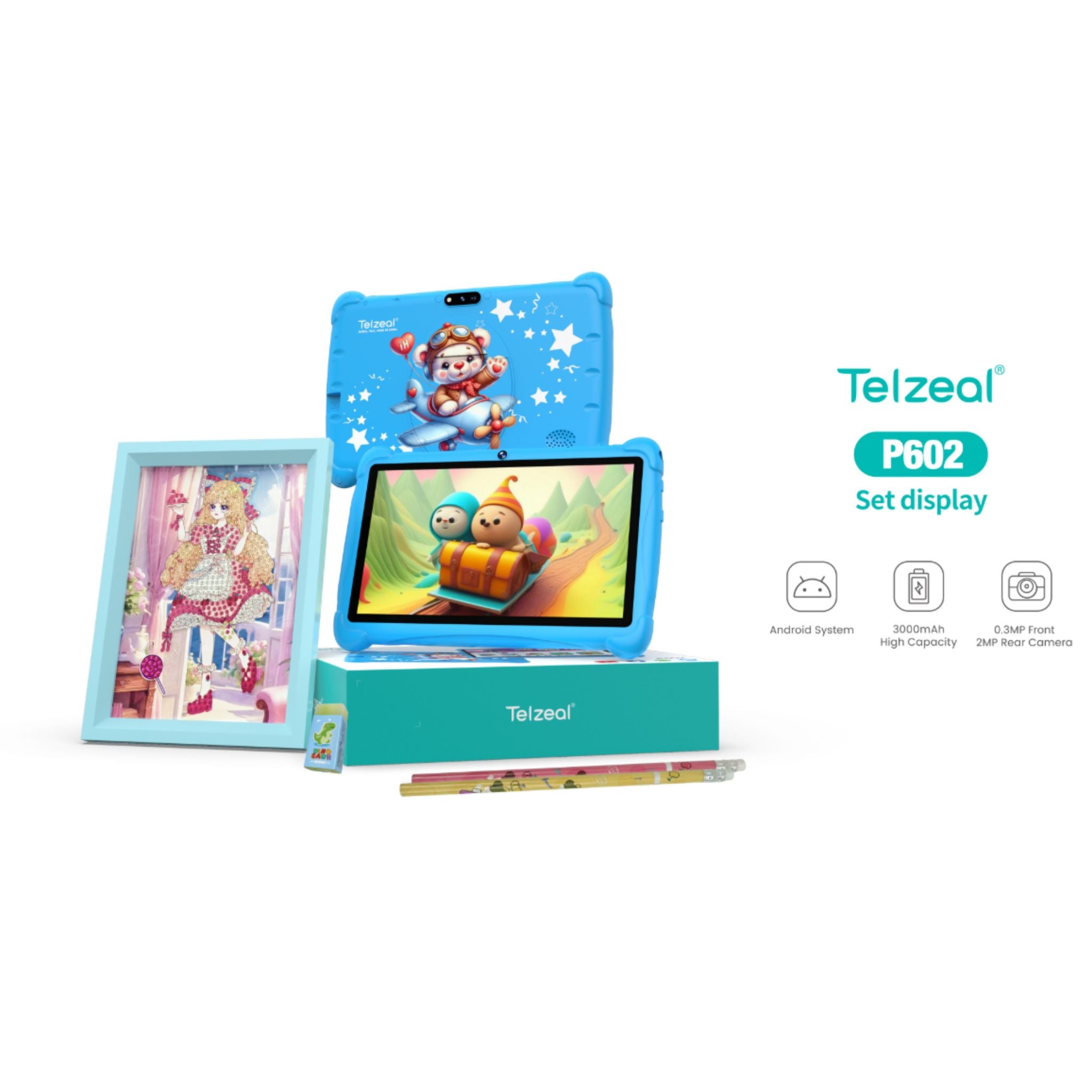 Telzeal P602 7" HD Android Tablet – 4GB RAM, 128GB ROM, 3000mAh Battery, WiFi, Dual Cameras, Includes Free Gifts, High-Performance, Portable, User-Friendly -Pink