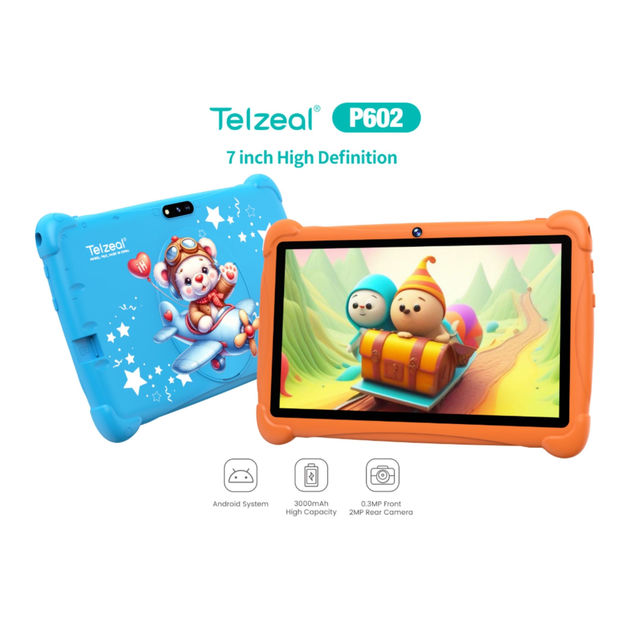 Telzeal P602 7" HD Android Tablet – 4GB RAM, 128GB ROM, 3000mAh Battery, WiFi, Dual Cameras, Includes Free Gifts, High-Performance, Portable, User-Friendly -Pink