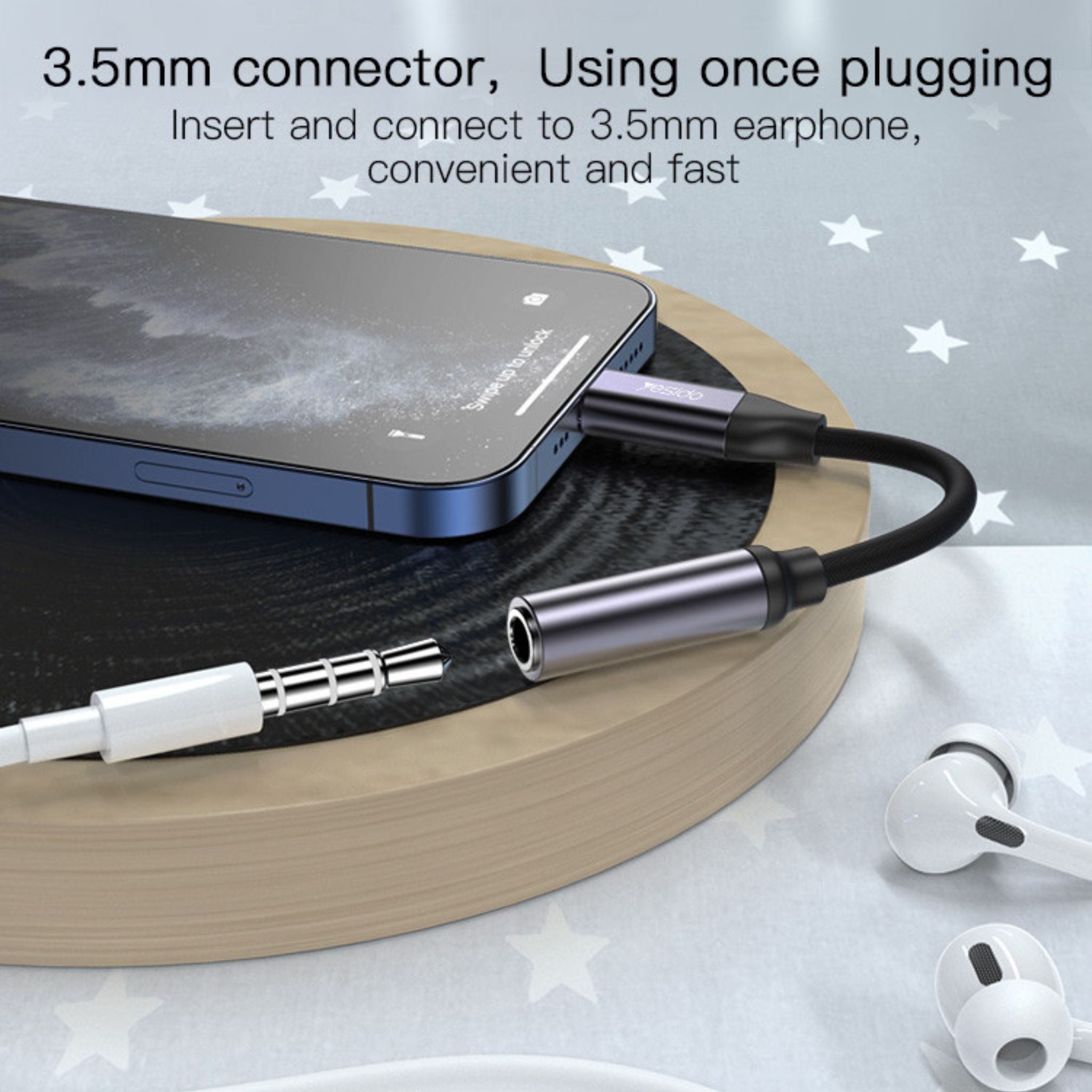 Yesido YAU21 Aux Audio Cable To Audio Adapter Cable 10CM 3.5mm AUX Headphones Adapter For iPhone