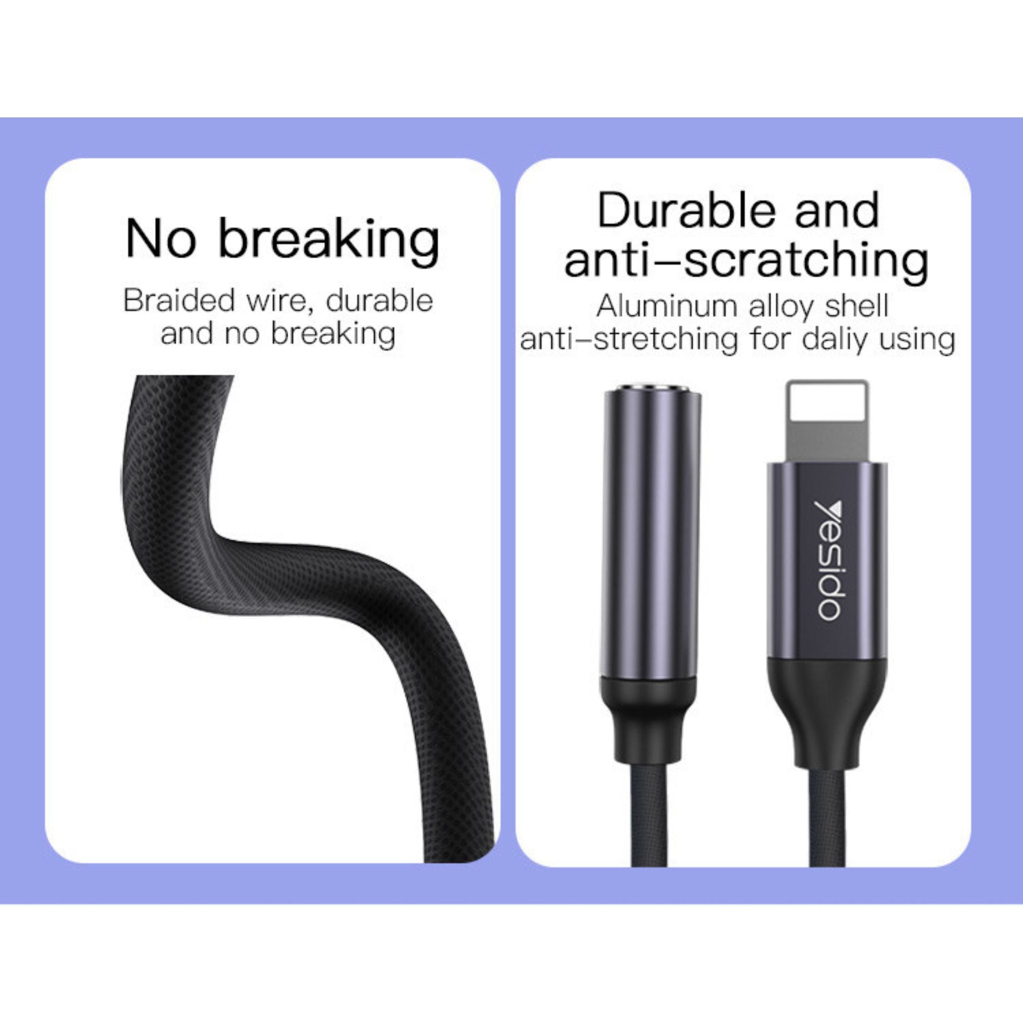 Yesido YAU21 Aux Audio Cable To Audio Adapter Cable 10CM 3.5mm AUX Headphones Adapter For iPhone