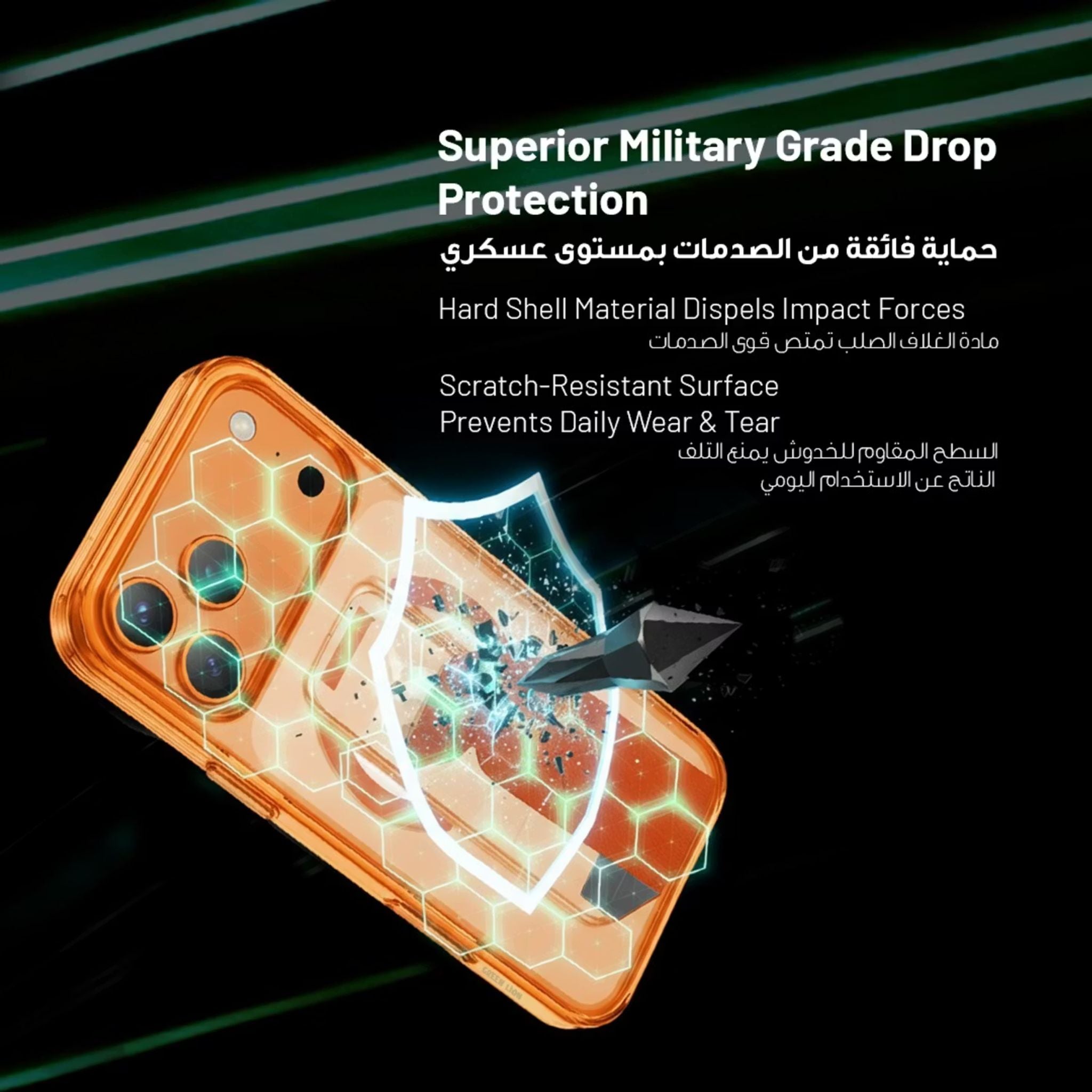 Green Lion Grip 360° MagSafe Case for iPhone 17 Pro, Up to 3500gs Force Impact Resistance, Foldable Stand, Strong Magnets, Drop Protection, Anti-Scratch, Leather Grip Strap, Camera Protection, Horizontal & Vertical Features - Orange Titanium