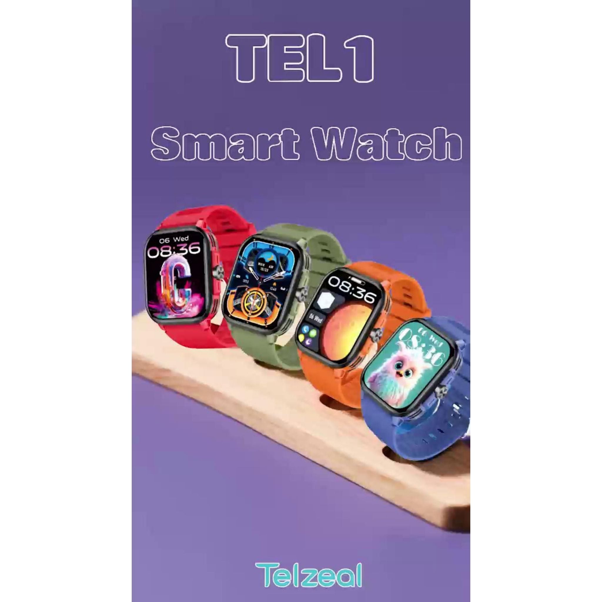 Telzeal T1 1.5 Inch AMOLED Display Smart Watch With IP67 Waterproof and 4 Pair Strap -Brown