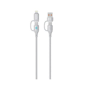 Porodo 4 in1 PD 240W High Speed Charging 1m Cable / USB-C, USB-A & Lightning Input Interface / 480Mbps Rapid Data Sync / Enhanced Durability / Aluminum Alloy Material - Silver