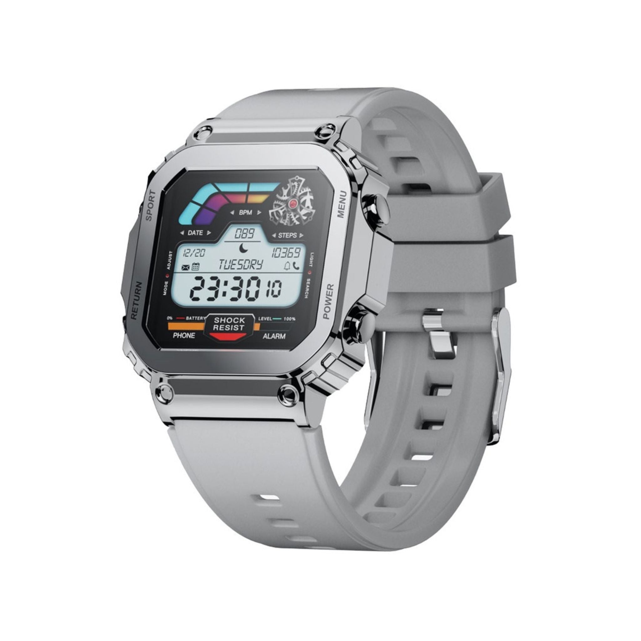 Porodo Nomad Smartwatch: 1.54" Display, 5-Day Battery Life, Fast 2-Hour Charge, Bluetooth 5.3, Compatible with Android 4.4+ & iOS 9.0+ - Silver