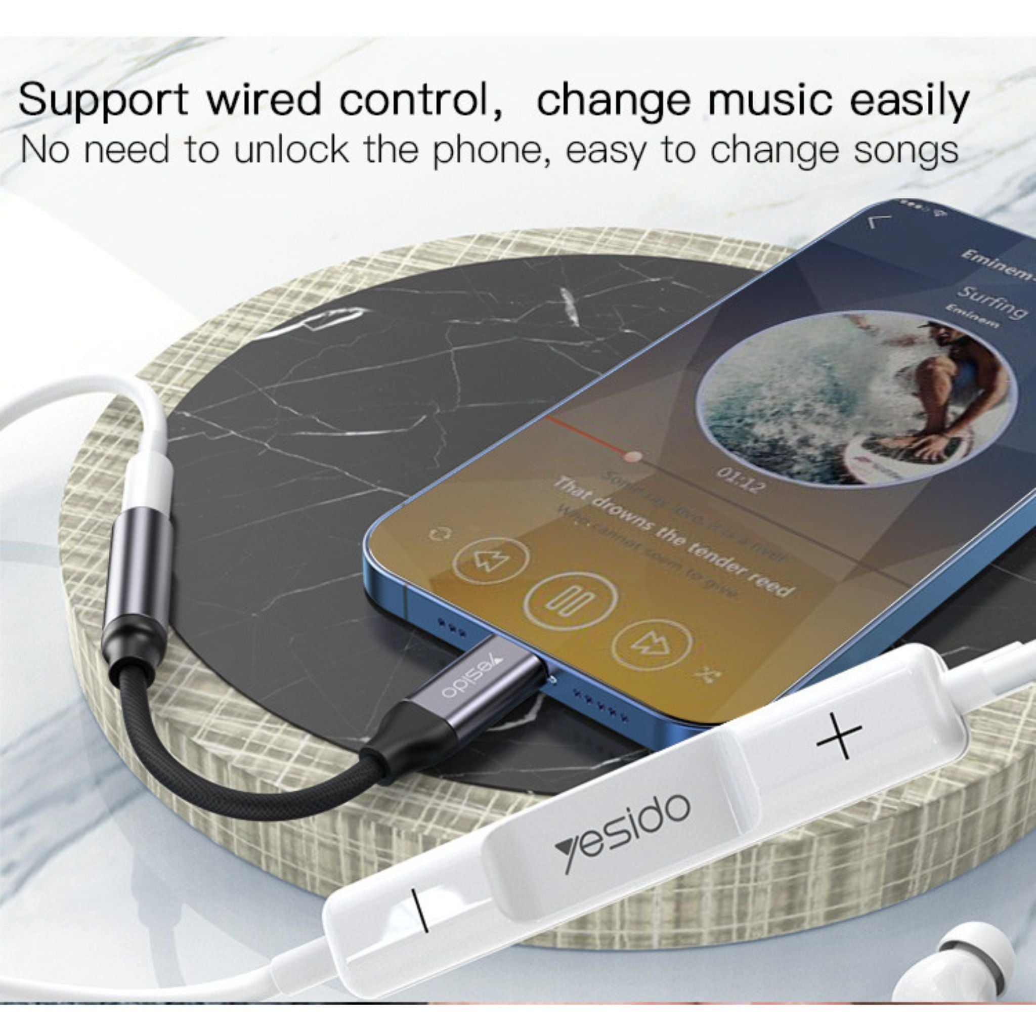 Yesido YAU21 Aux Audio Cable To Audio Adapter Cable 10CM 3.5mm AUX Headphones Adapter For iPhone