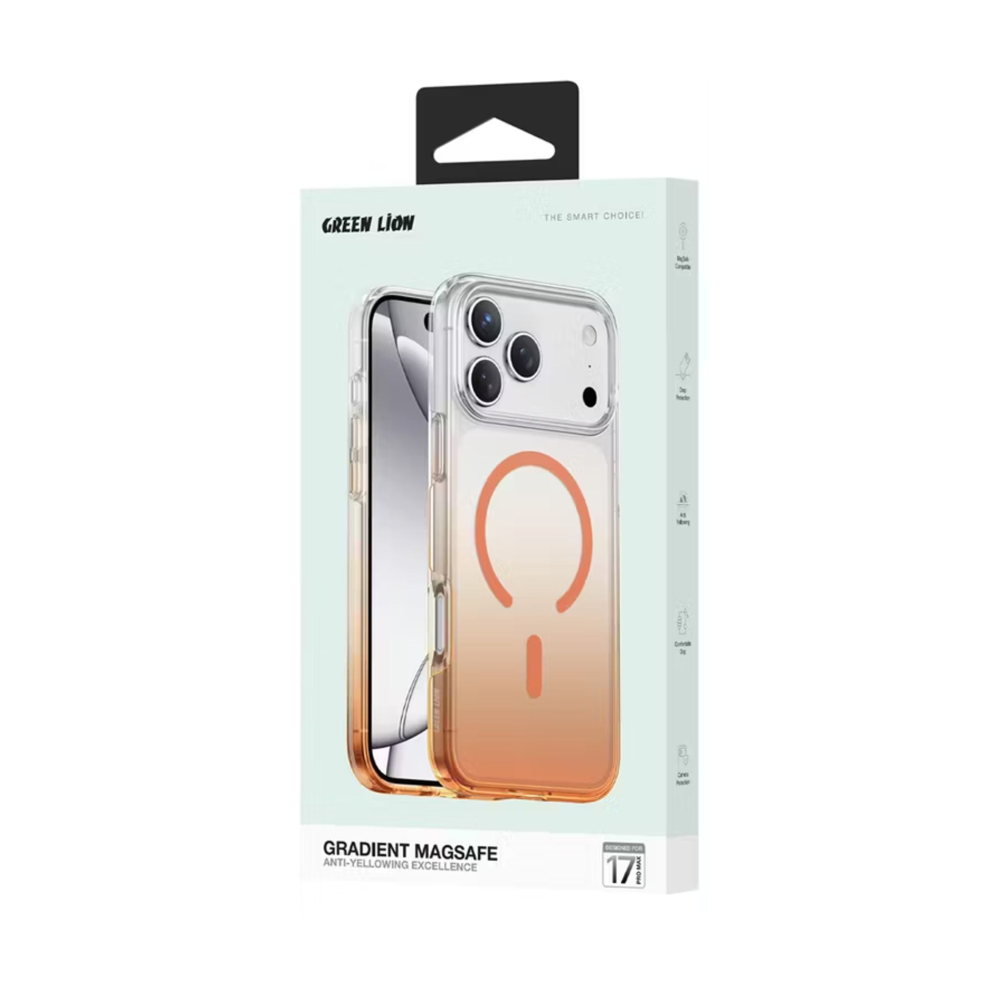 Green Lion Gradient Magsafe Case for iPhone 17 Pro Max, Powerful Magnetic Lock, Antioxidant Layer, Scratch Resistant, Anti-Yellowing, Drop Protection, Air Cushion, Non-Slip Grip - Orange Titanium