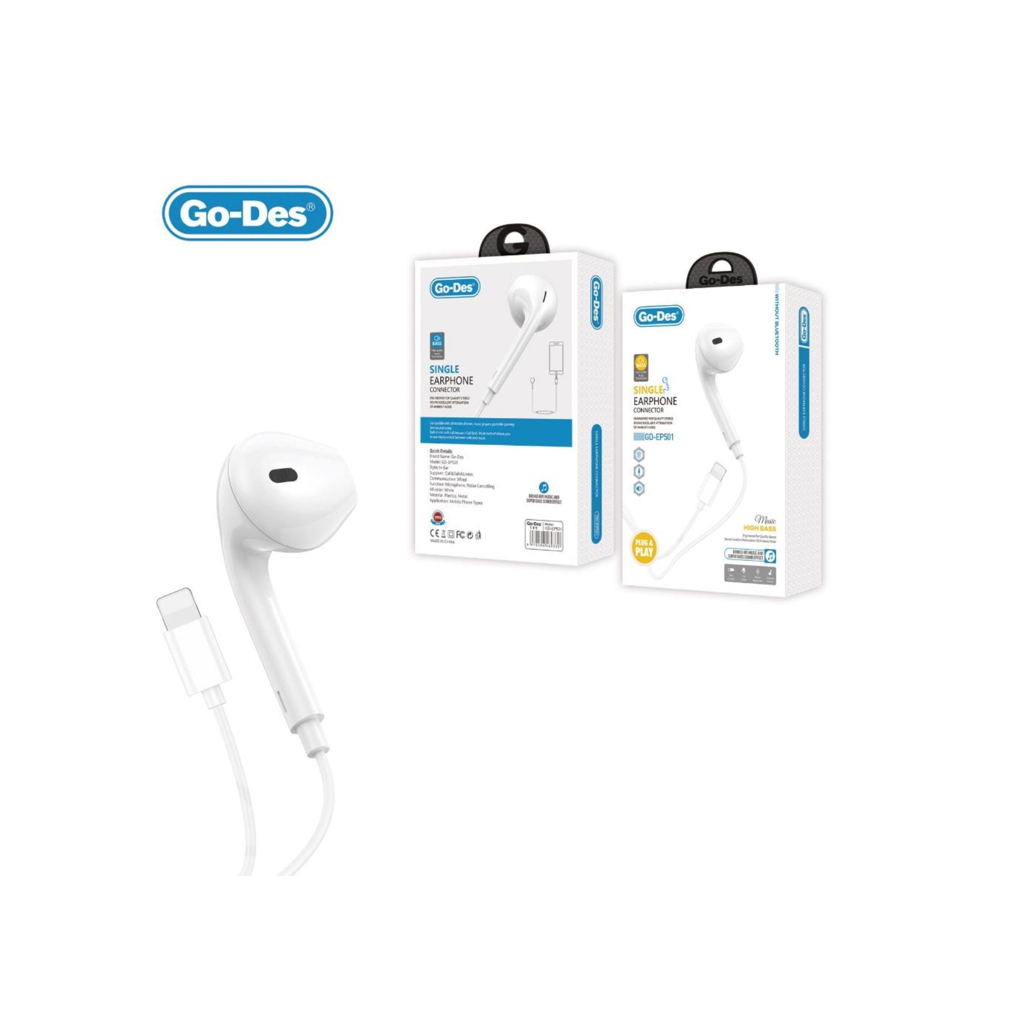 Go Des Single Earphone Connector, White