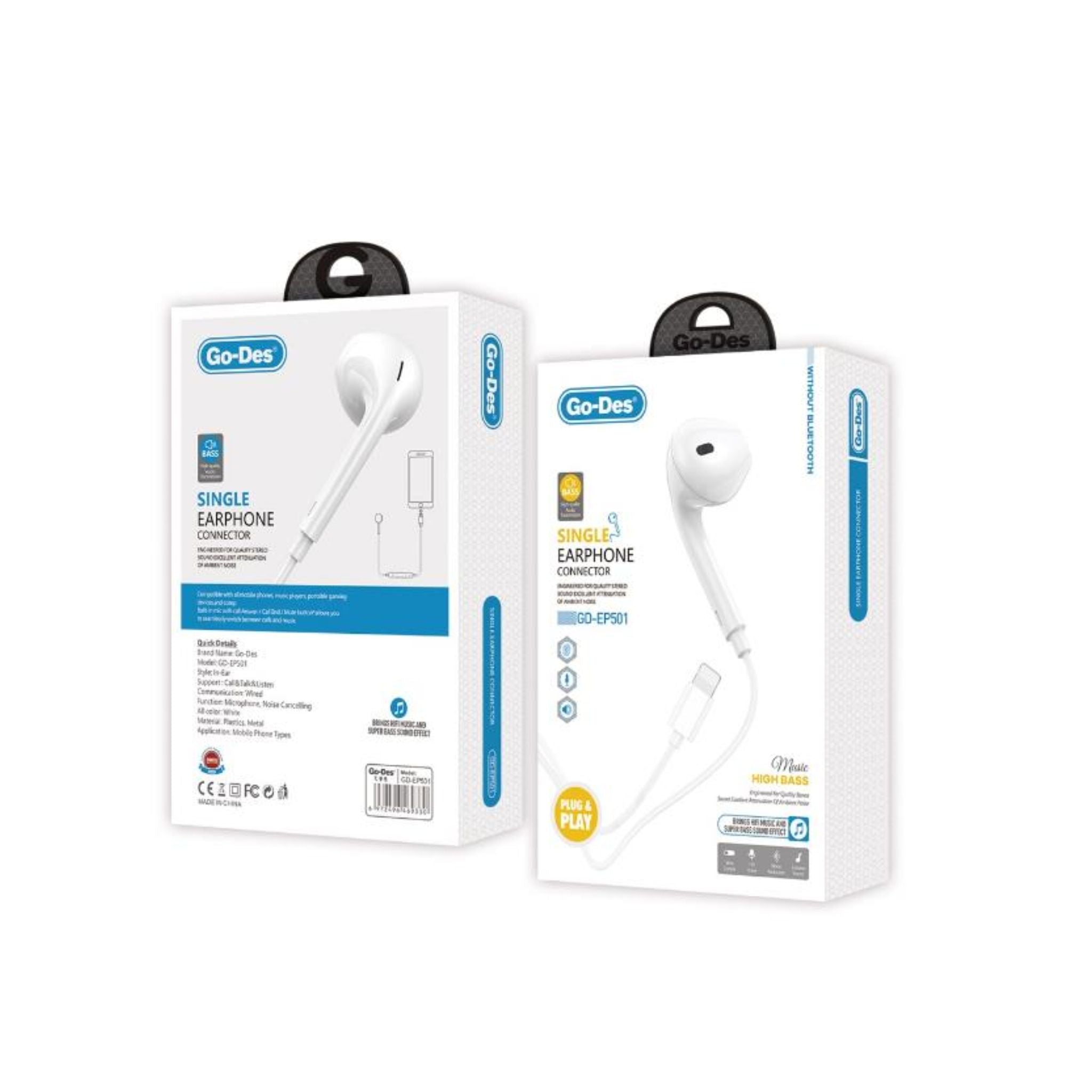 Go Des Single Earphone Connector, White