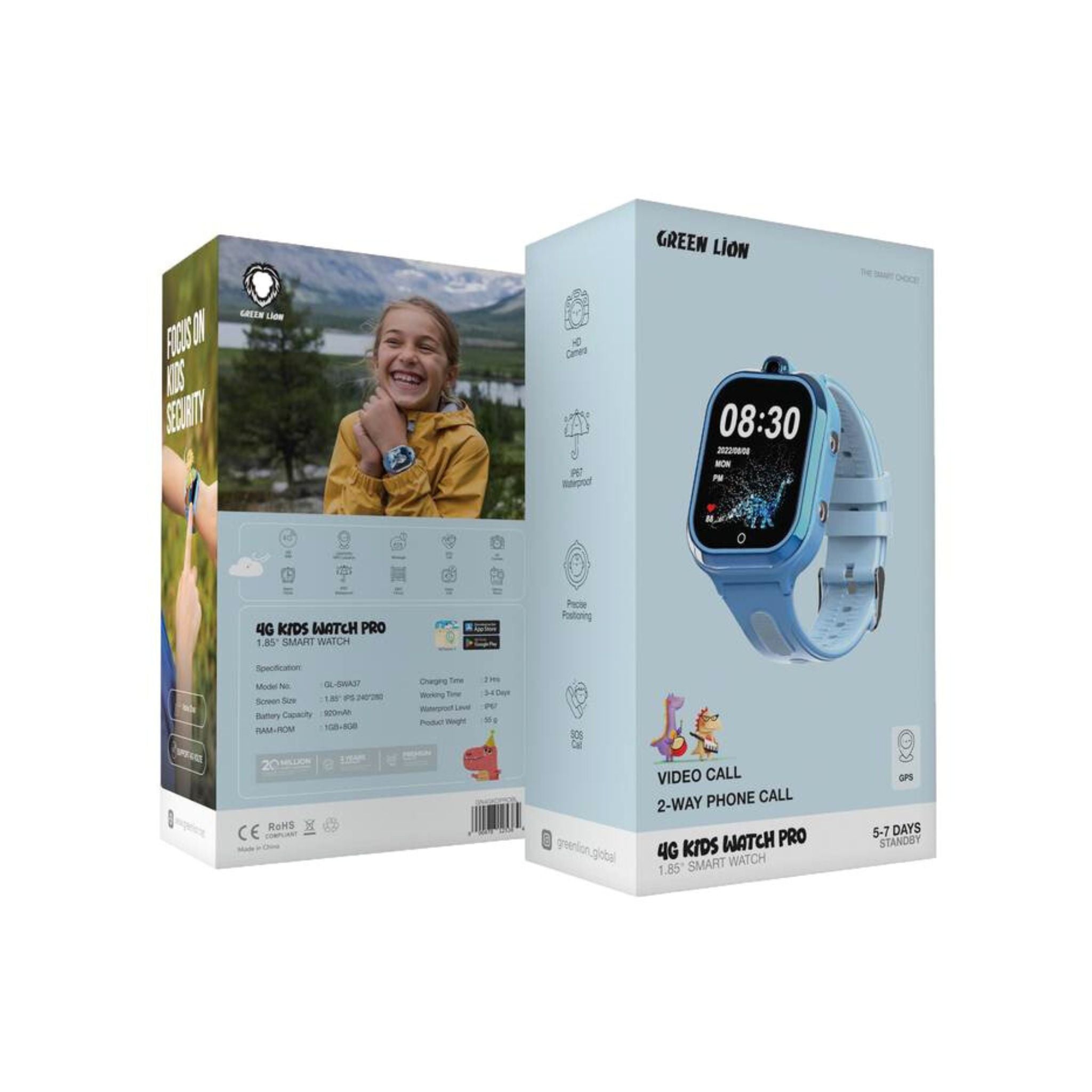 Green Lion Kids 1.85" Smart Watch with GPS Tracking, 3-4 Days Working Time, SOS Call, Video Call, & Voice Chat, HD Camera, 1GB RAM, 2-Way Phone Call - Blue