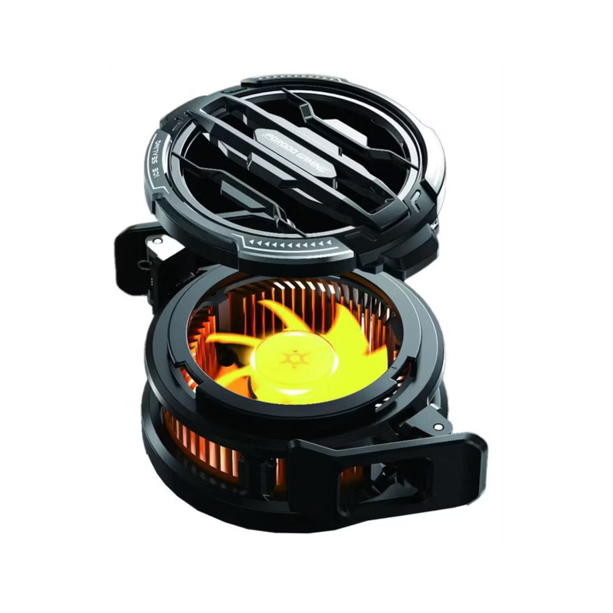 Porodo Gaming wireless charging Phone Cooler, High Speed Fan, Effective Heat Dissipation, RGB LED Light, Removable and Rotating Clips - Black