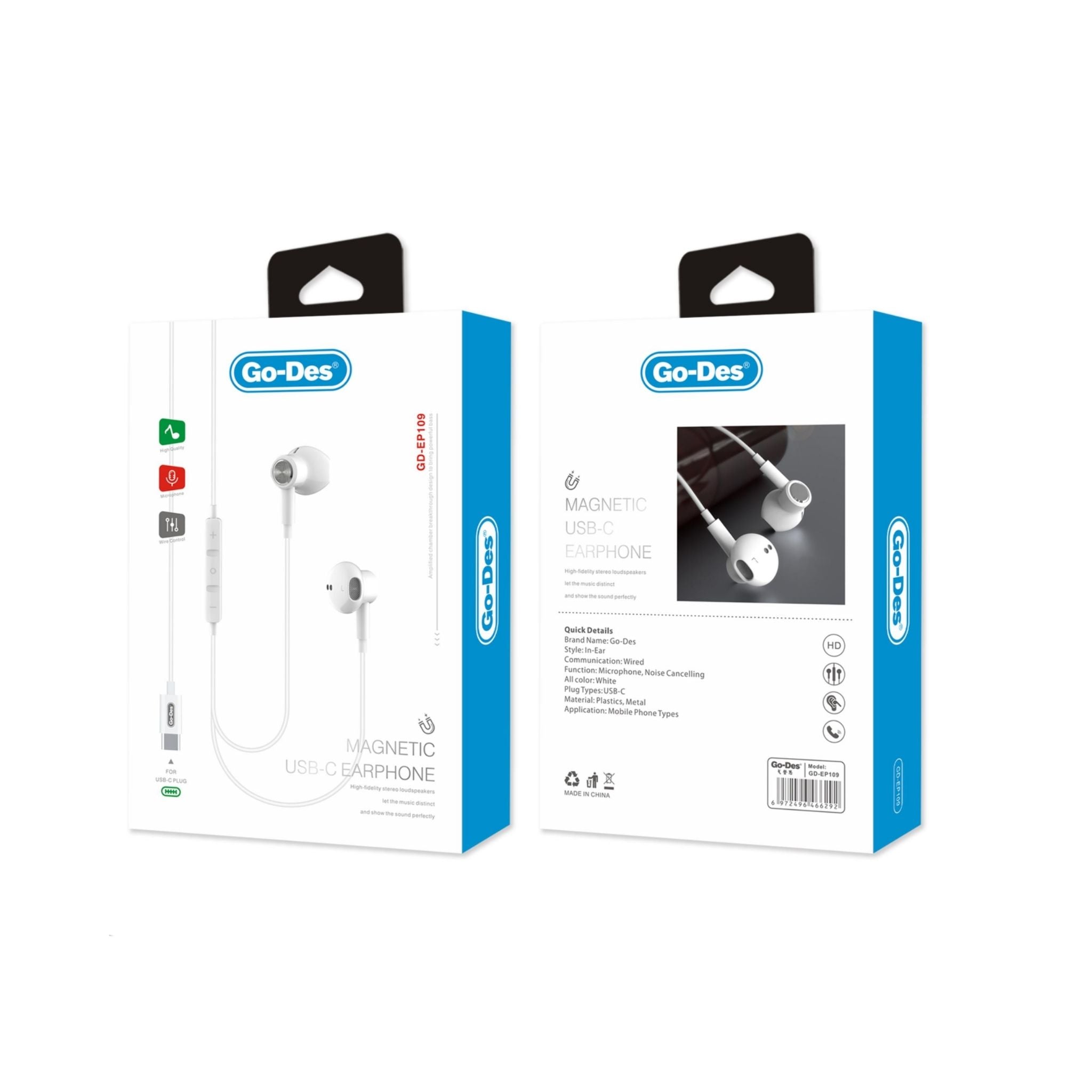 Go Des USB-C (Type-c) Stereo Earphone- White