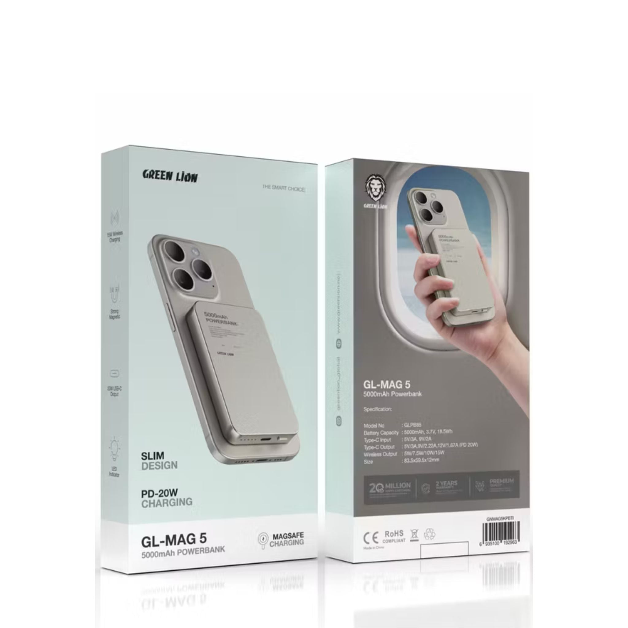 Green Lion GL-MAG 5000mAh Power Bank with 20W Power Delivery, MagSafe Charging, LED Indicator, 15W Wireless Charging, Slim Design