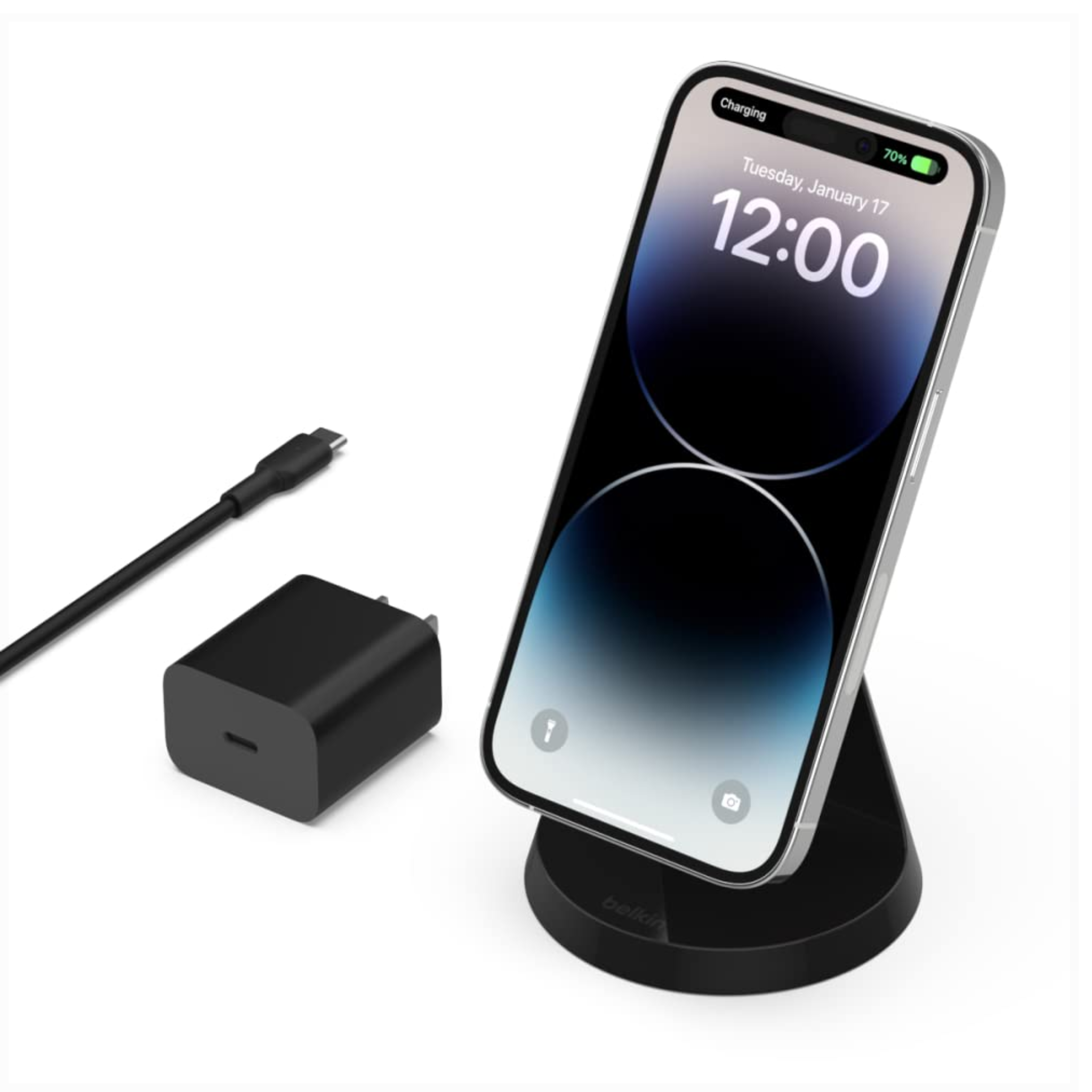Belkin Magnetic Wireless Charger, (Power Supply Included) Magnetic Wireless Charging Stand, Compatible with MagSafe for iPhone 12, 12 Pro, 12 Pro Max, 12 Mini - Black