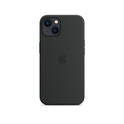 Black silicone case for iPhone 13 Pro with MagSafe capability.