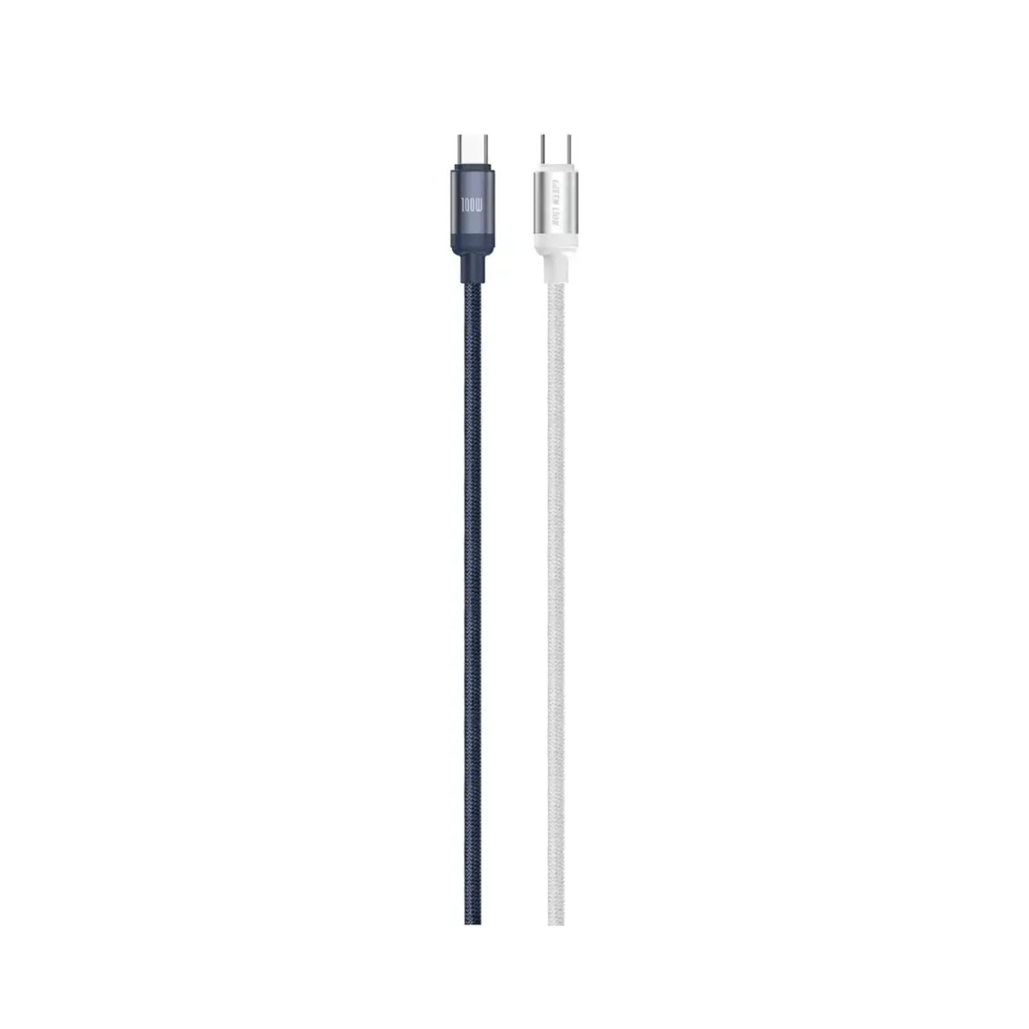 Green Lion 100W  DUO COLOR BRAIDED USB-C TO  USB-C CABLE 1M - White+Blue