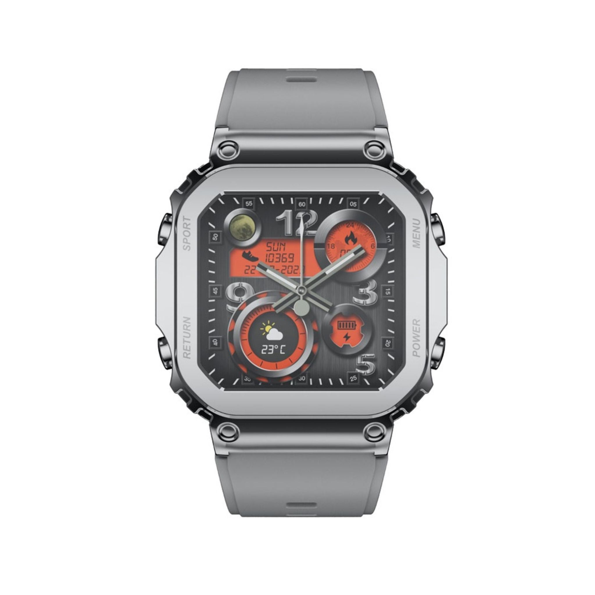 Porodo Nomad Smartwatch: 1.54" Display, 5-Day Battery Life, Fast 2-Hour Charge, Bluetooth 5.3, Compatible with Android 4.4+ & iOS 9.0+ - Silver