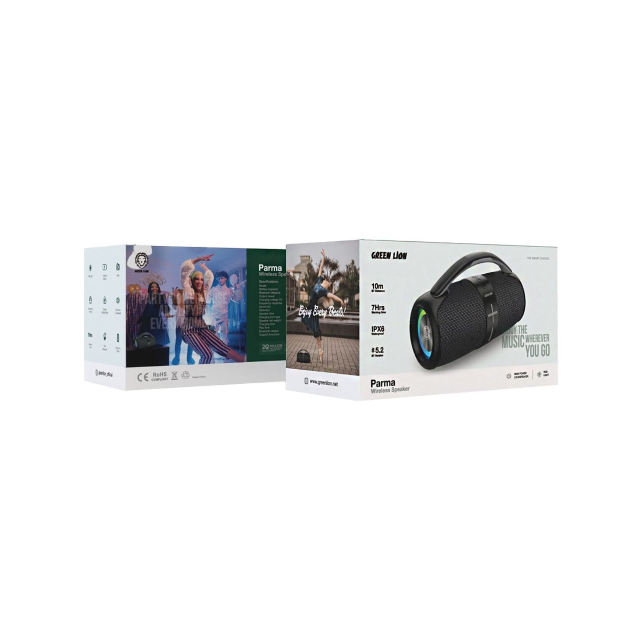 GREEN LION Parma Wireless Speaker, 1800mAh Battery Capacity, 6-7 Hours Play Time, Type-C Charging Port, Waterproof, Digital Display, RGB Light & Multiple Lighting Effects, 10m Bluetooth Distance - Black