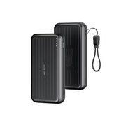 Black power bank with solar panel attachment on a white background
