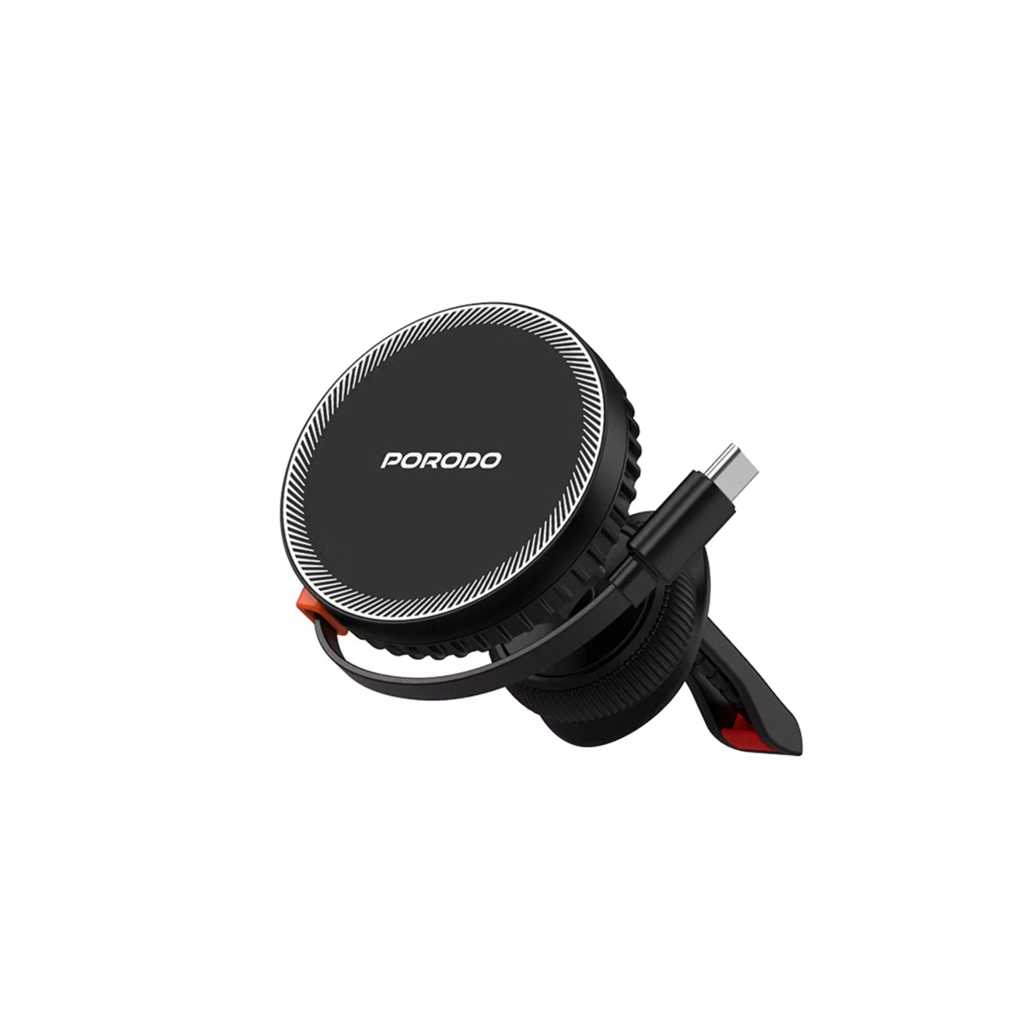 Porodo MagSafe Charger with Retractable Type-C Cable, 15W, 12-24V, 5V/2A, 9V/2A 18 W USB-C Input, 5 W, 7.5W, 10W, 15W Wireless Output, Compatible with 4.7-6.9" Smartphones - Black