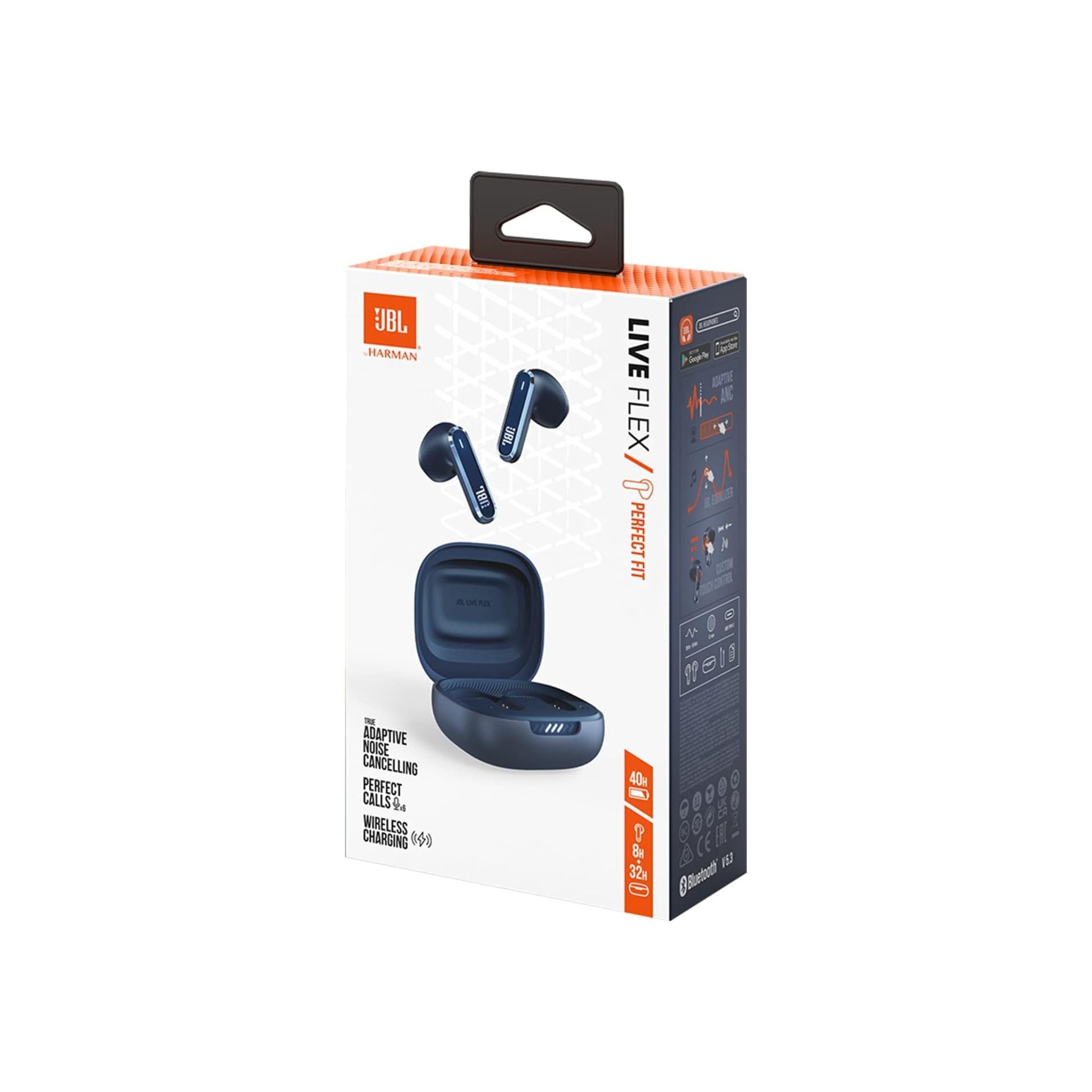 JBL Live Flex True Wireless Earbuds with Adaptive Noise Cancelling, Water & Dust Resistant, Touch Control, Built-in Microphone, Voice Assistant Integration, Multi-Point Connection, JBL Signature Sound - Blue