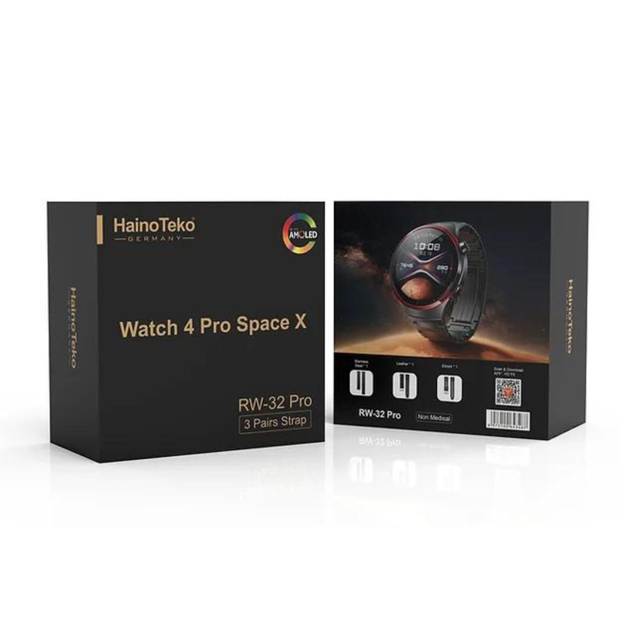 Haino teko RW-32 Pro (Watch 4 Pro Space X) CURVED Glass Smartwatches with 3 pair straps-Silver