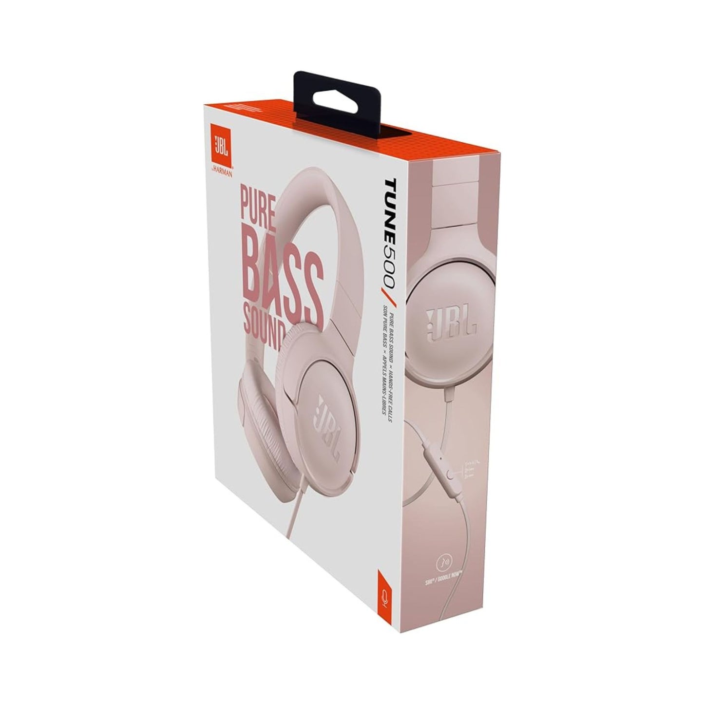 JBL Tune 500 Wired On-Ear Headphones, Deep JBL Pure Bass Sound, 1-Button Remote/Mic, Lightweight and Foldable Design, Tangle-Free Flat Cable, Voice Assistant - Pink, JBLT500PIK