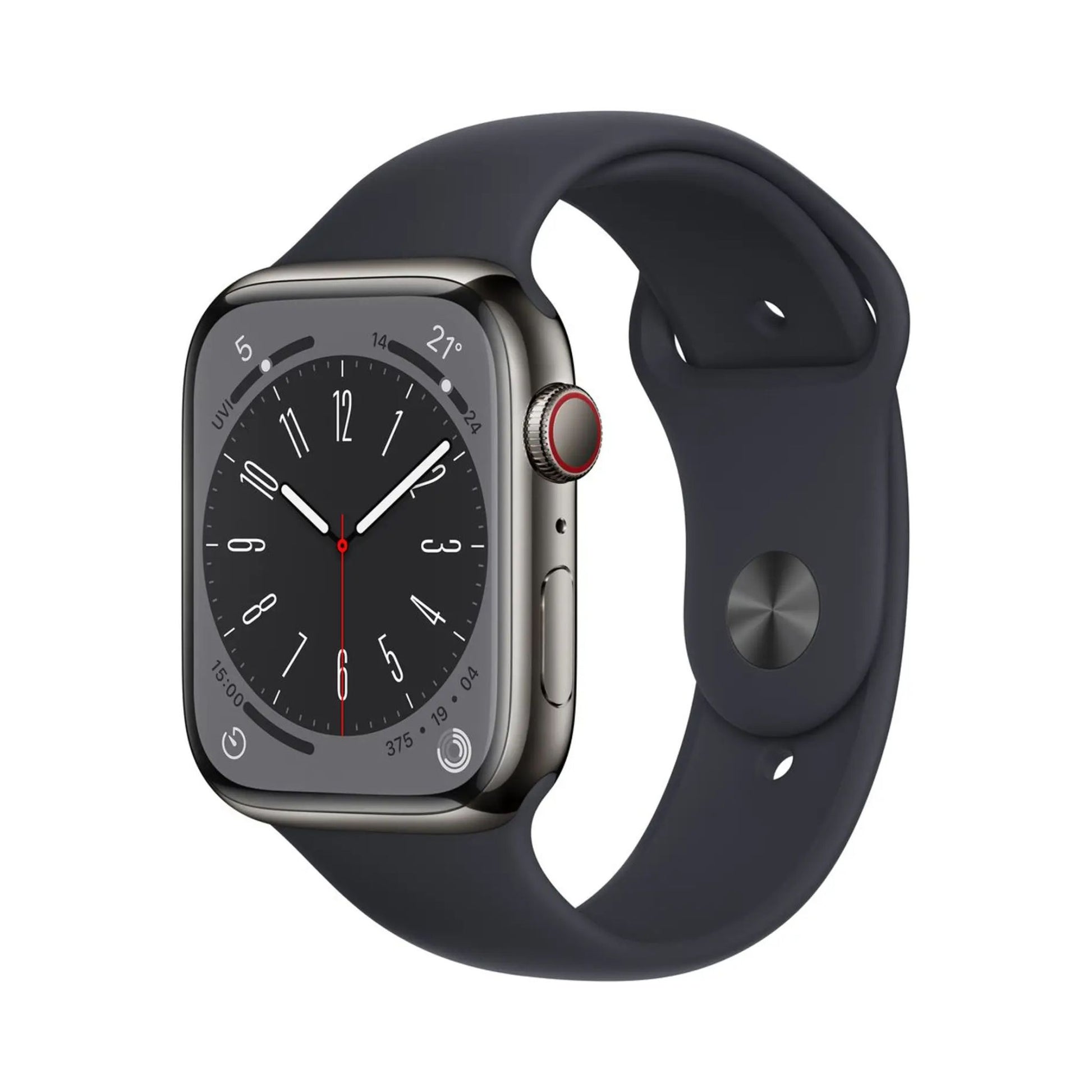 Smartwatch with a dark blue band on a white background