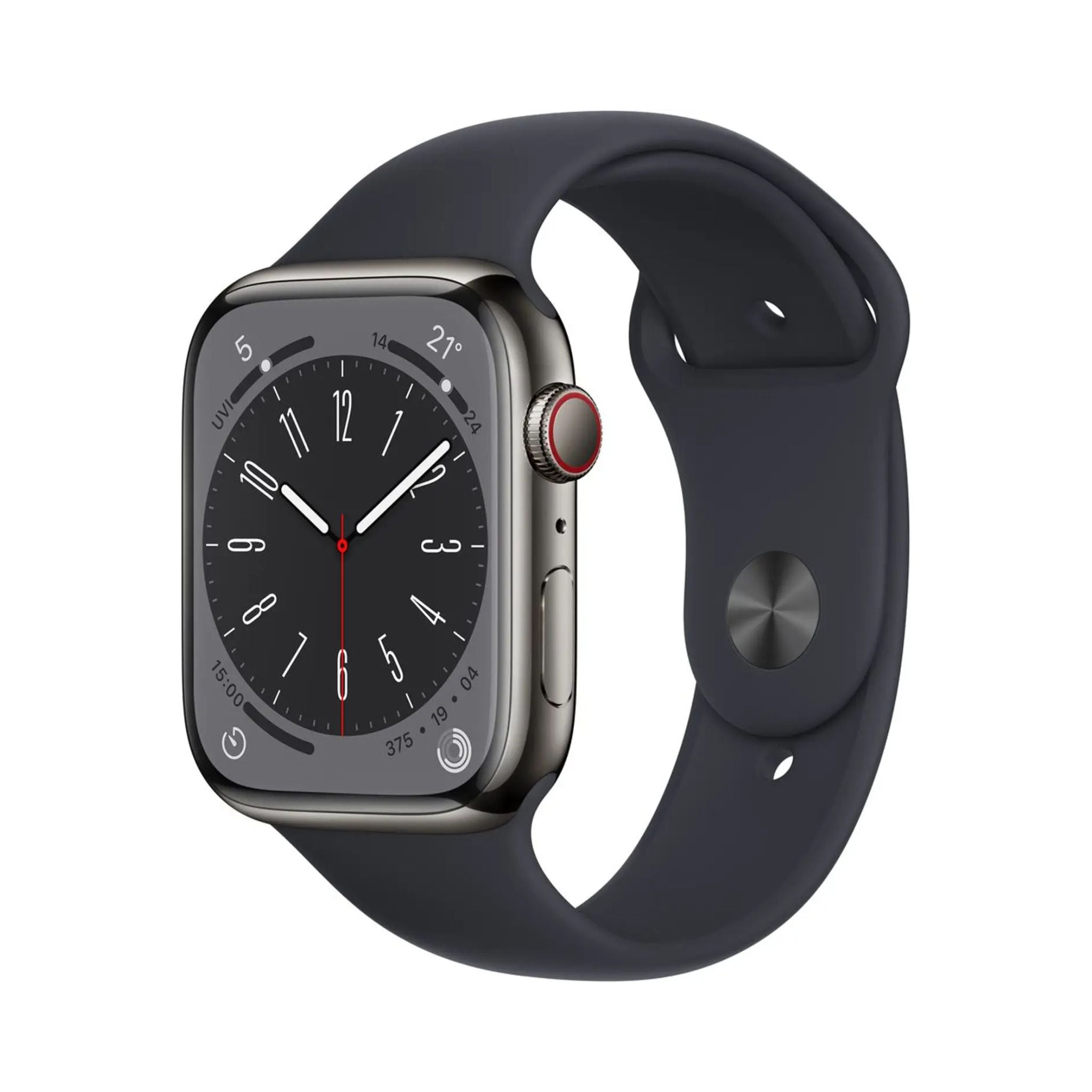 Smartwatch with a dark blue band on a white background