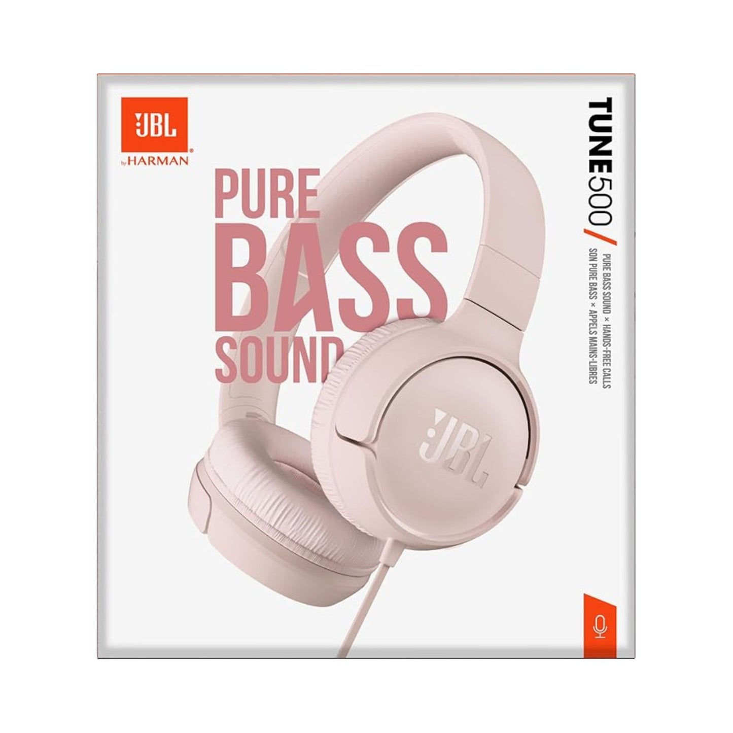 JBL Tune 500 Wired On-Ear Headphones, Deep JBL Pure Bass Sound, 1-Button Remote/Mic, Lightweight and Foldable Design, Tangle-Free Flat Cable, Voice Assistant - Pink, JBLT500PIK