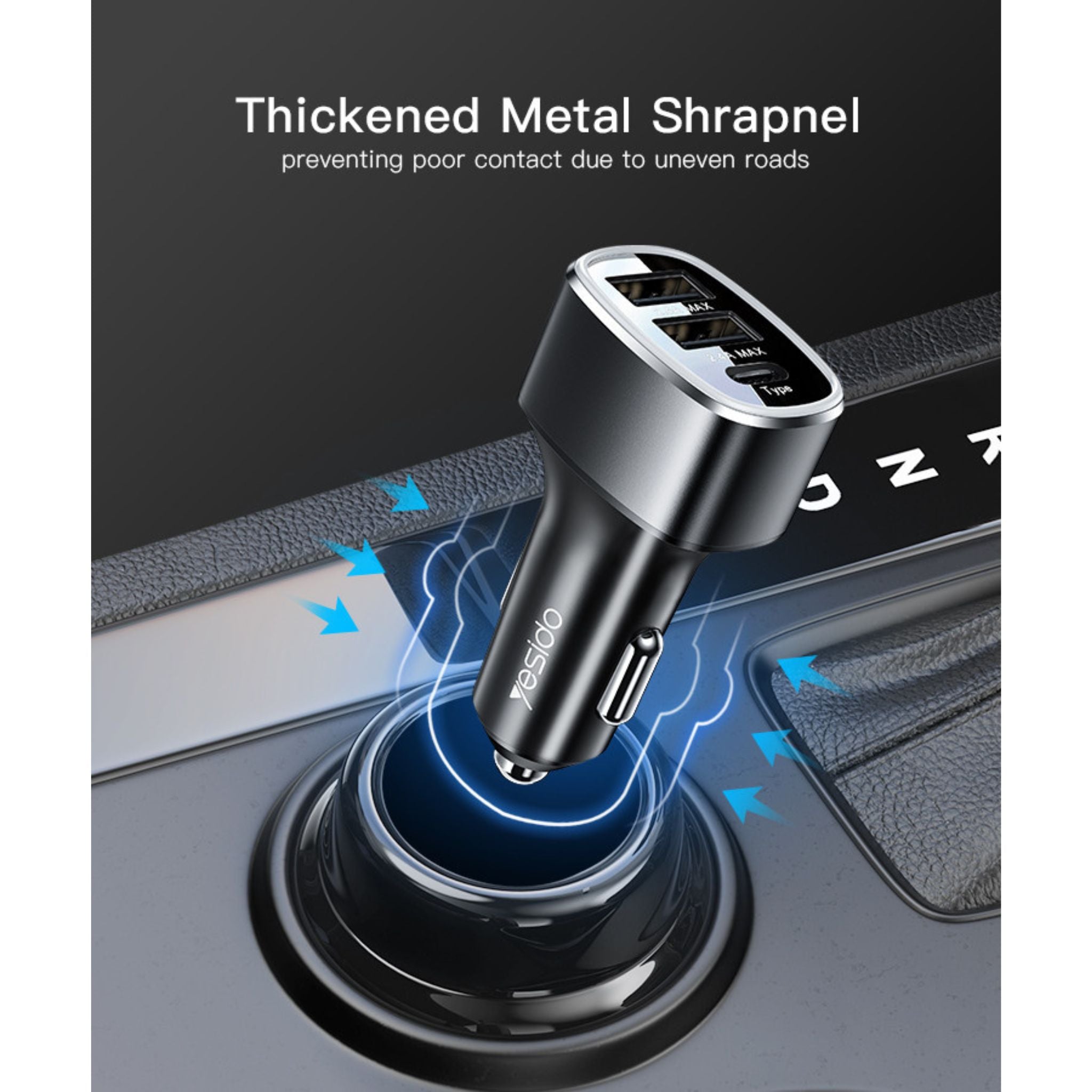 Yesido Y47 3 Ports USB And Type-C PD 25W Total 49W Multifunction Car Charger