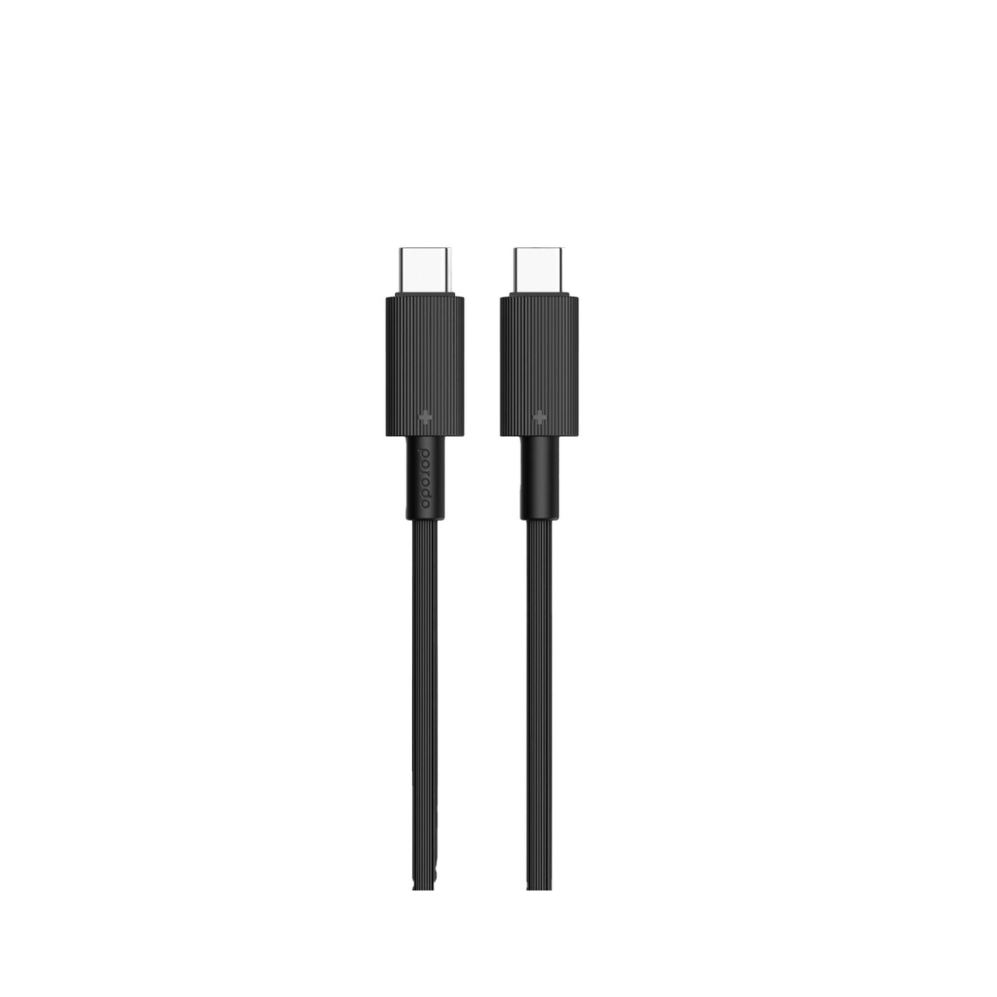 Porodo Dual Port Wall Charger UK with USB-C to USB-C Cable, PD 20W, QC 20W, Over-Heat Protection, UK Plug, 1.2 Cable Length - Black