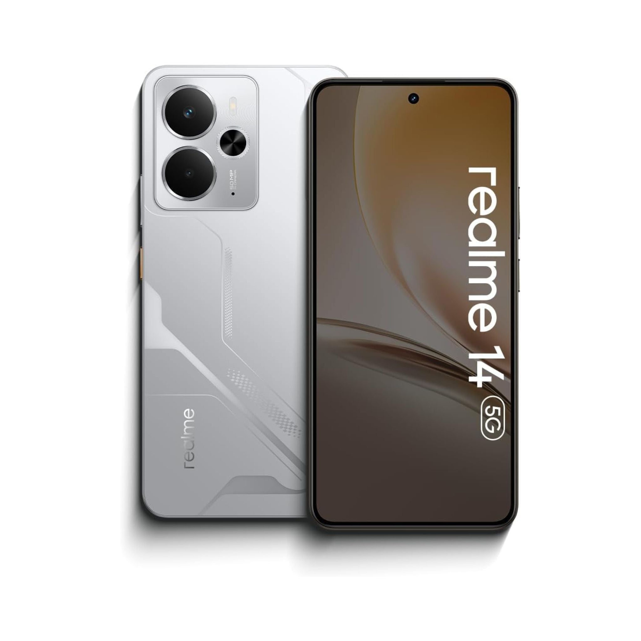 Realme 14 5G smartphone showing front and back on a white background