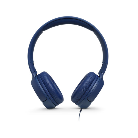 JBL Tune 500 Wired On-Ear Headphones, Pure Bass Sound, 1-Button Remote/Mic, Lightweight, Foldable Design, Tangle-Free Flat Cable, Voice Assistant - Blue, JBLT500BLU