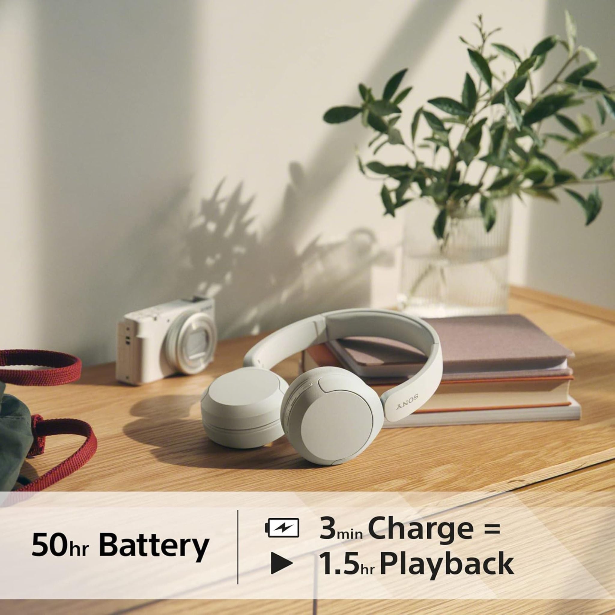 Sony WH-CH520 Wireless Headphones, 50 hours battery life, Clearer hands-free calling, Multipoint Connection, On-ear style- White