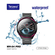 Telzeal WH 04 Pro Max Screen Waterproof Smartwatch With Curved Display 3 Pair Straps and Charging Cable Designed for Mens and Boys - Black