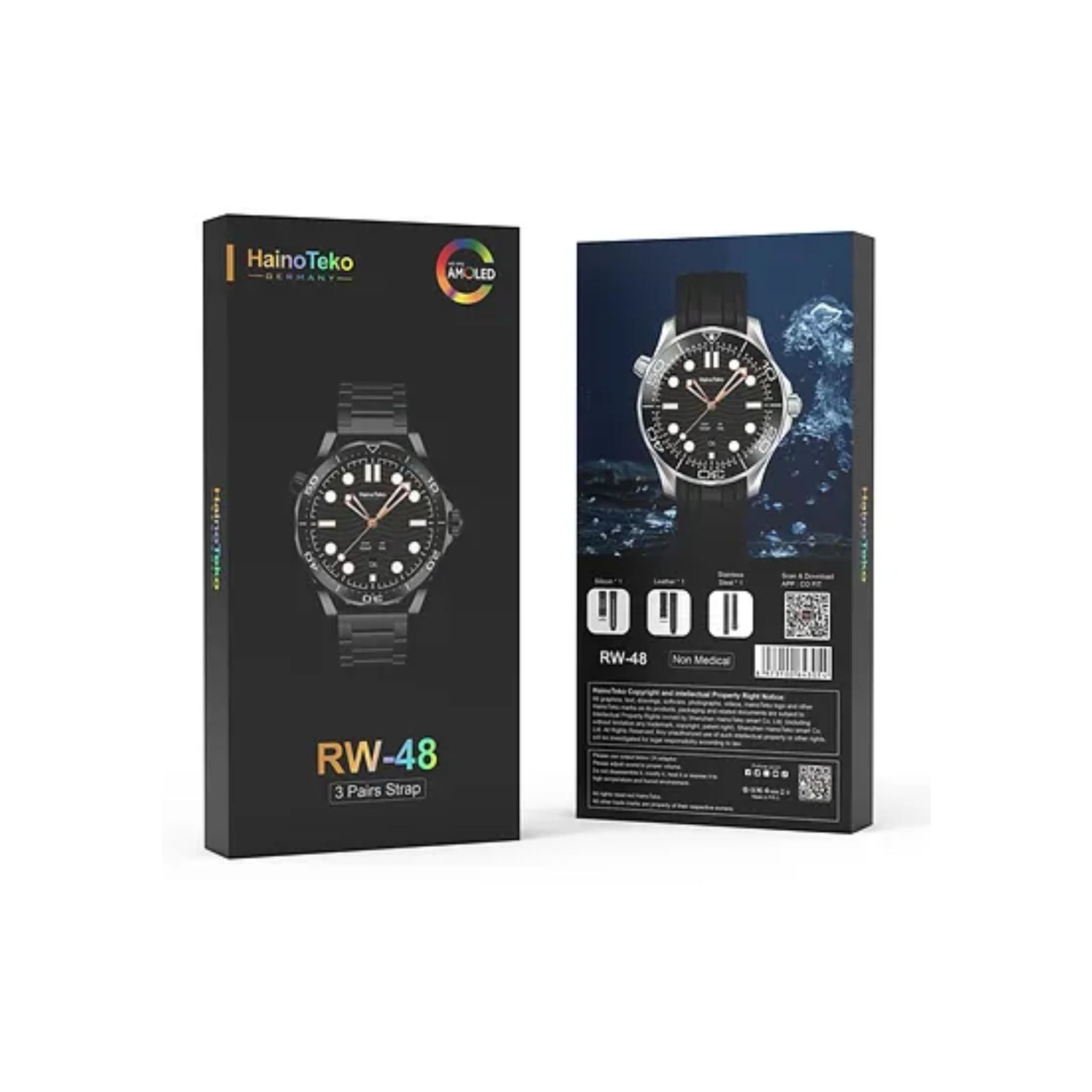 Haino Teko RW48(3 Pairs Strap-Silicon,Leather,Stainless Steel)_Black